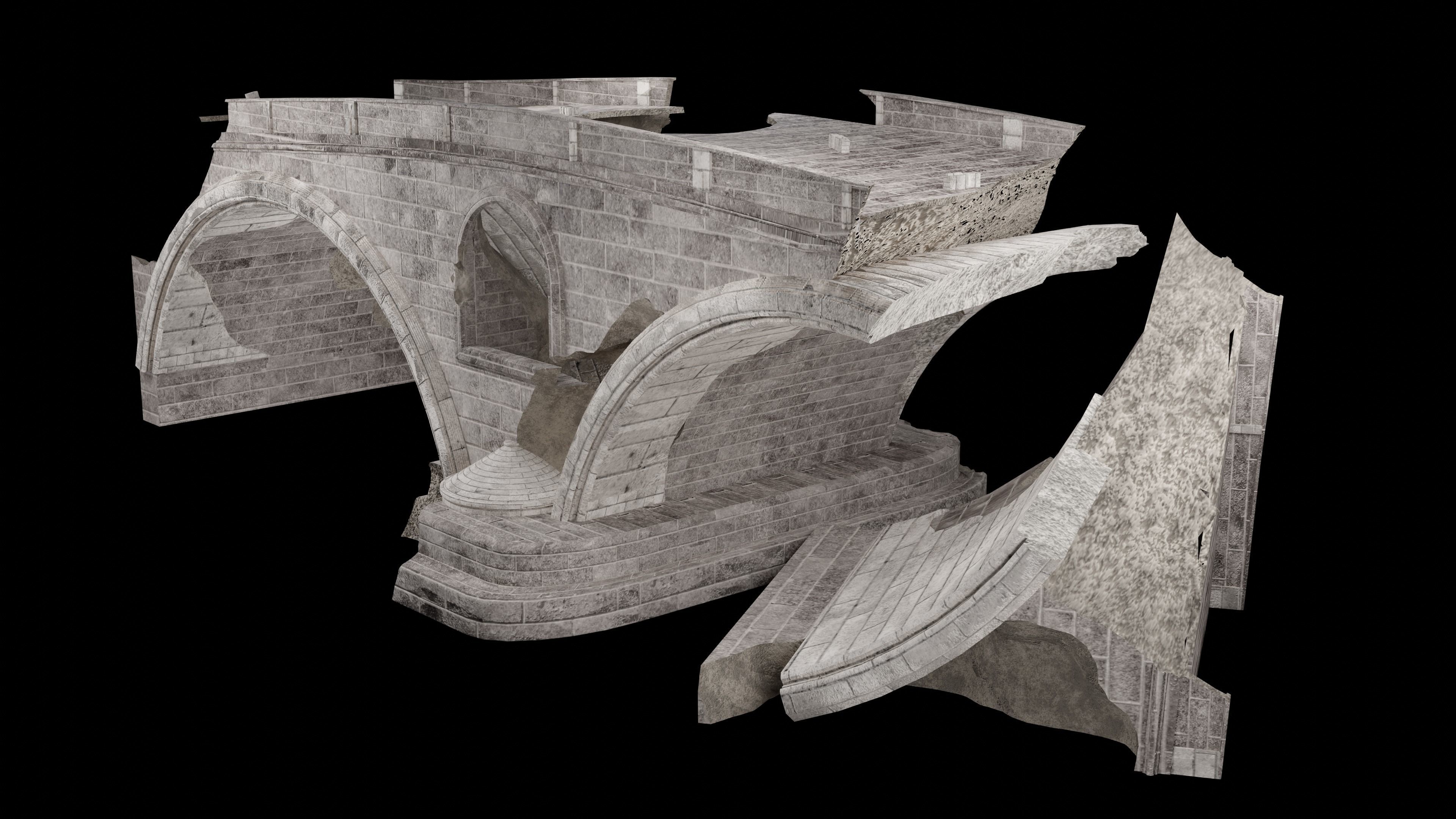 DESTROYED BRIDGE ROMAN GREEK ANCIENT ROAD OLD STONE COLLECTION Low-poly 3D model_5