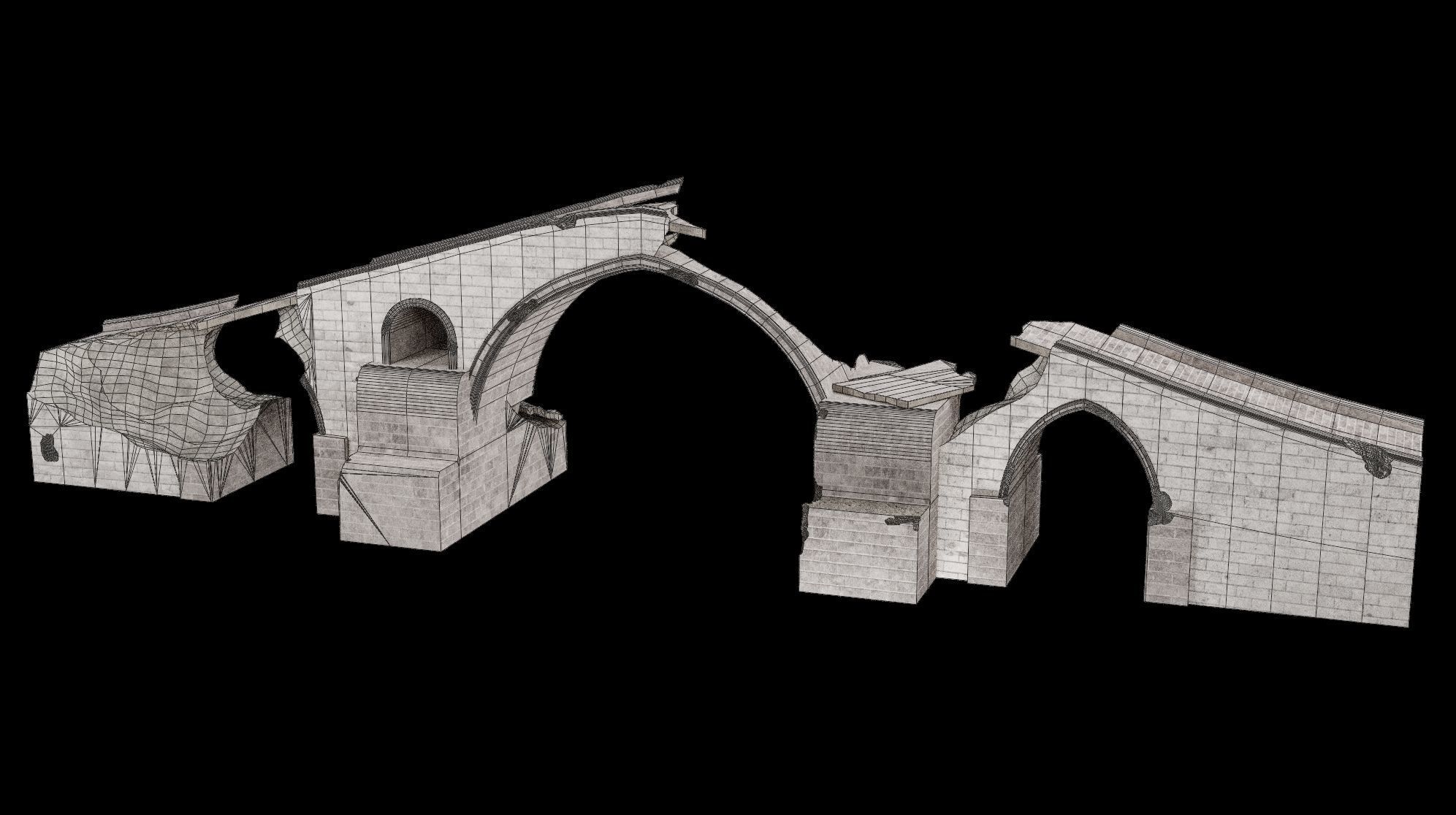 DESTROYED BRIDGE ROMAN GREEK ANCIENT ROAD OLD STONE COLLECTION Low-poly 3D model_30