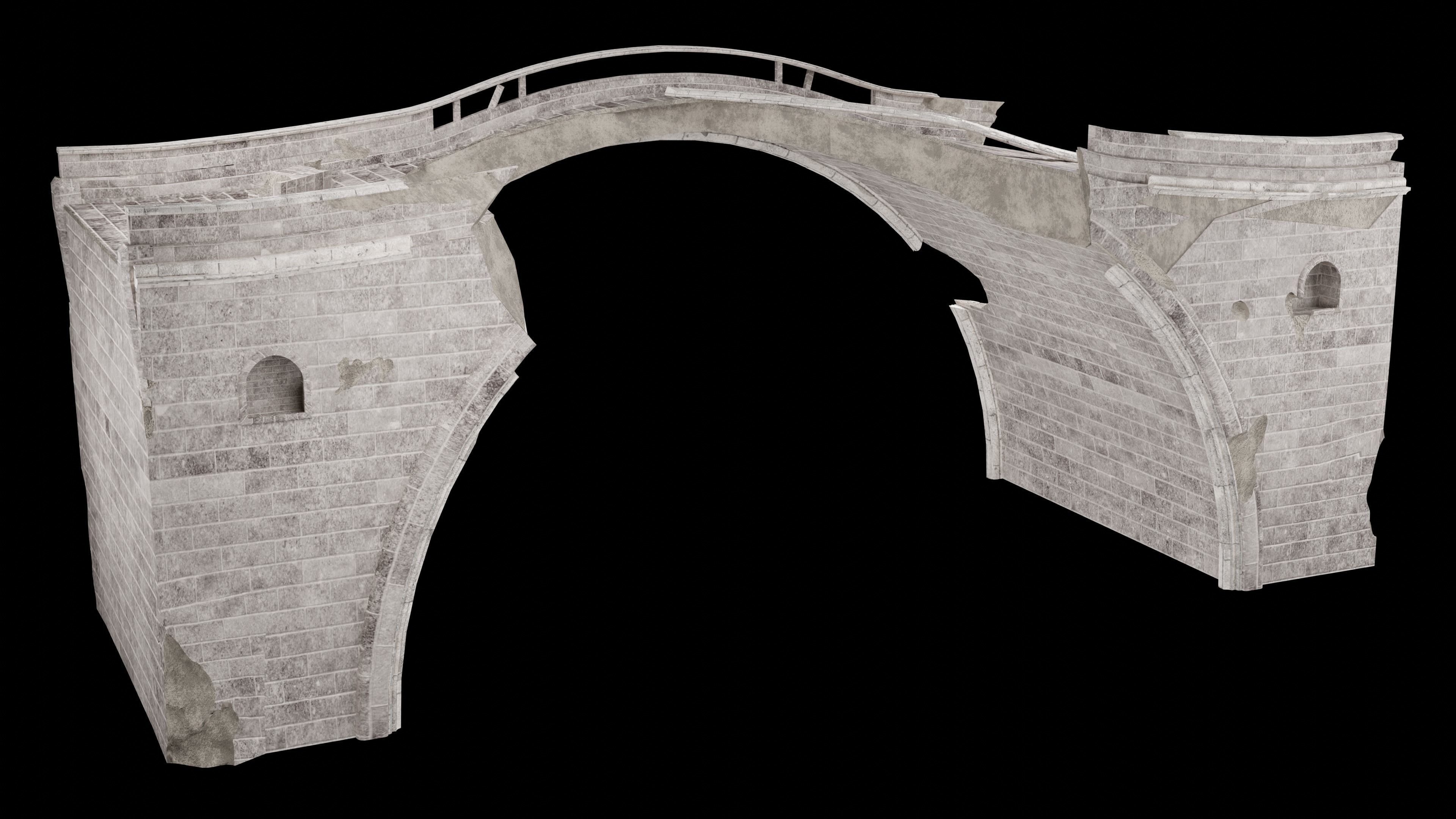 DESTROYED BRIDGE ROMAN GREEK ANCIENT ROAD OLD STONE COLLECTION Low-poly 3D model_10