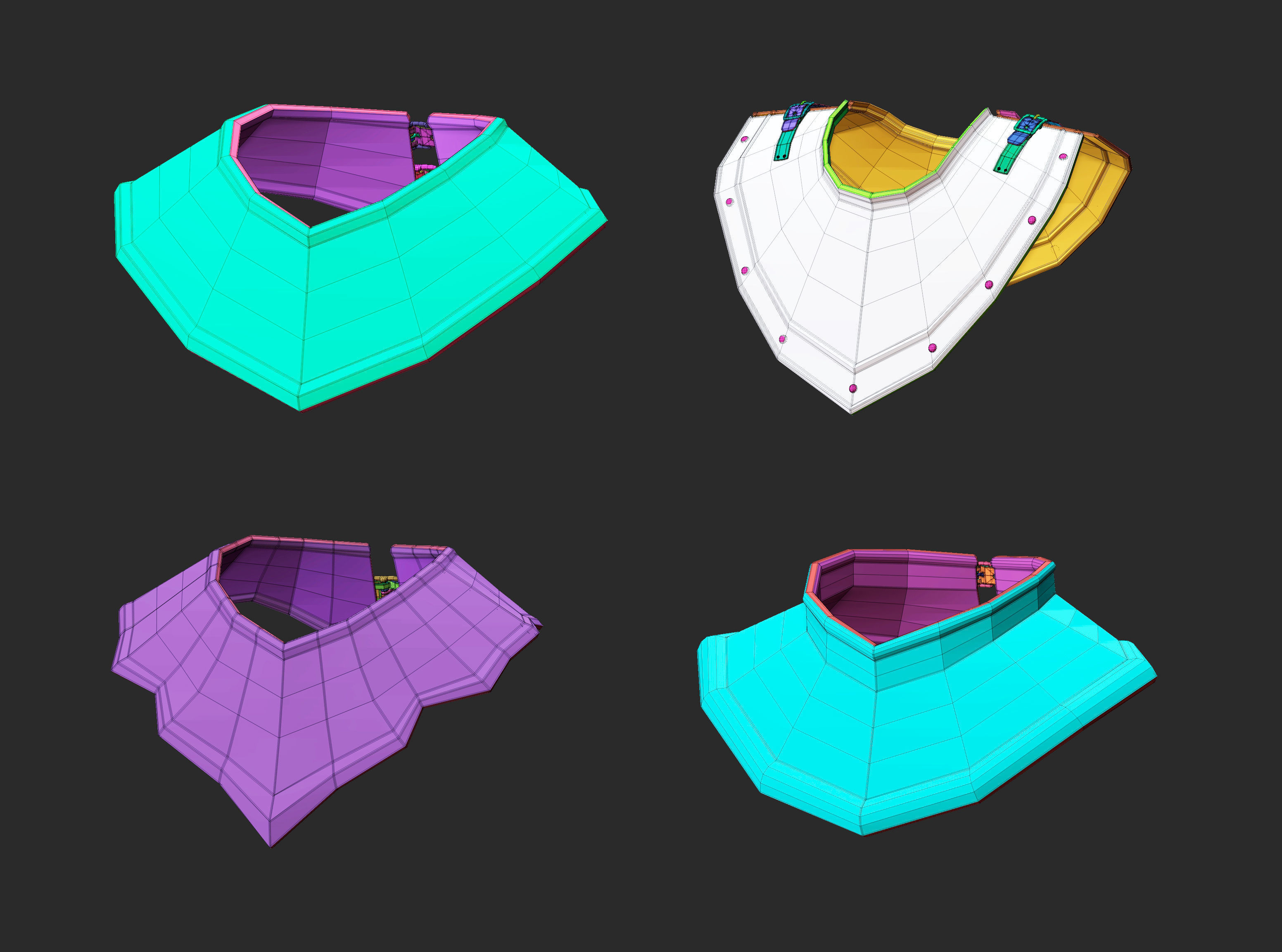 25 Low poly medieval neck gorget armor IMM set 3D model_11