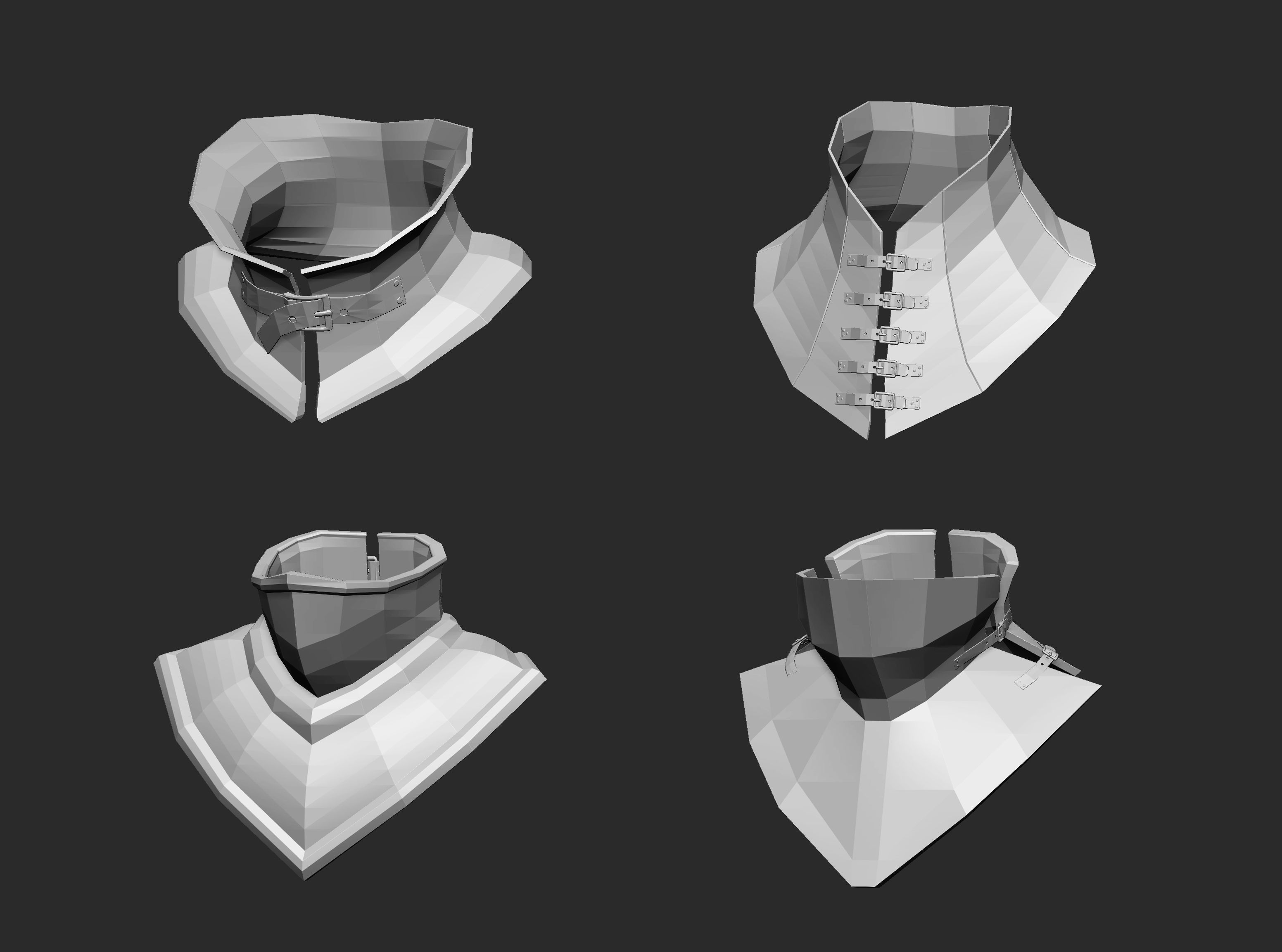 25 Low poly medieval neck gorget armor IMM set 3D model_7