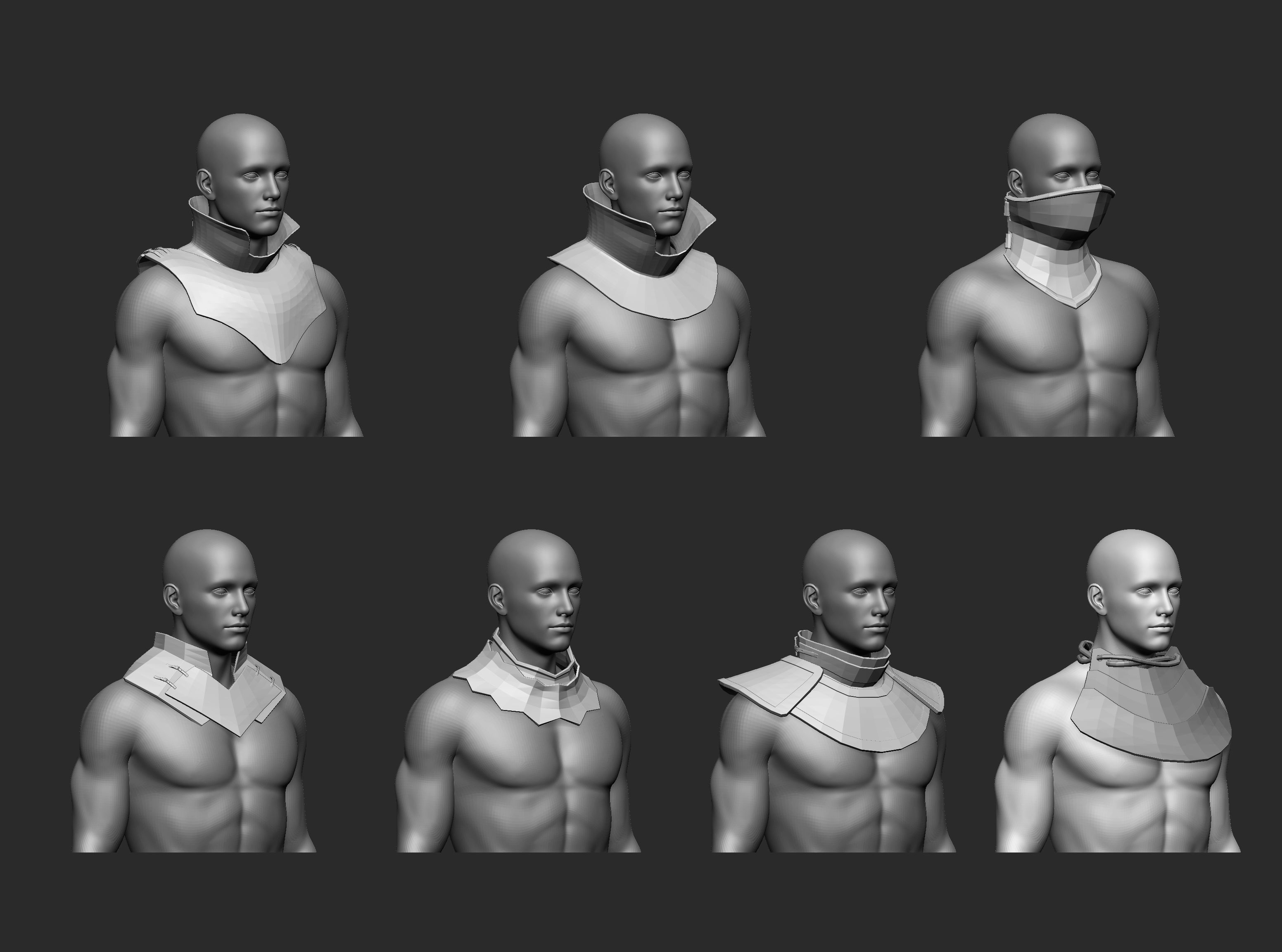 25 Low poly medieval neck gorget armor IMM set 3D model_4