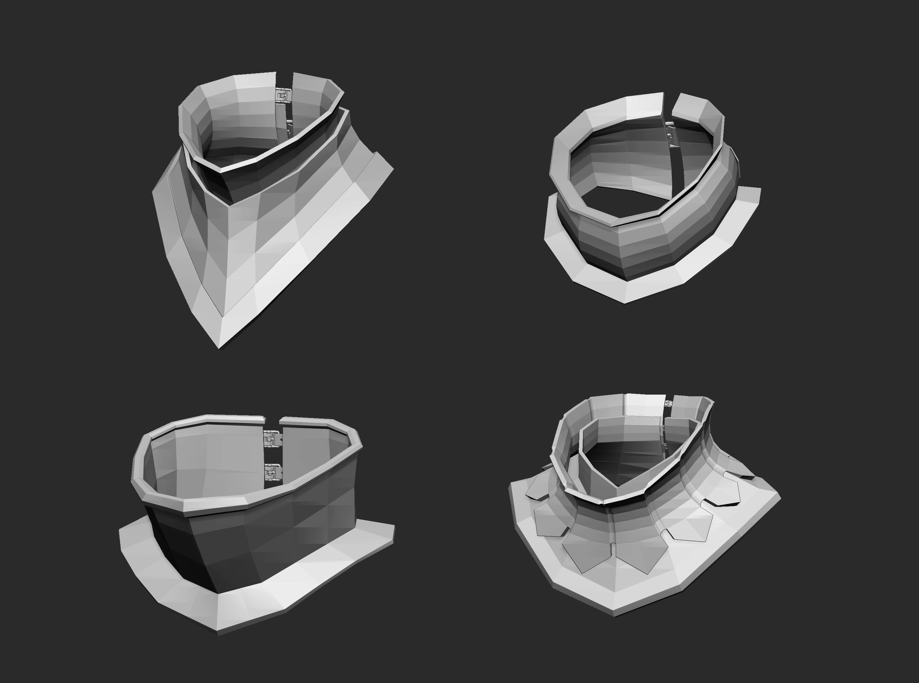 25 Low poly medieval neck gorget armor IMM set 3D model_8