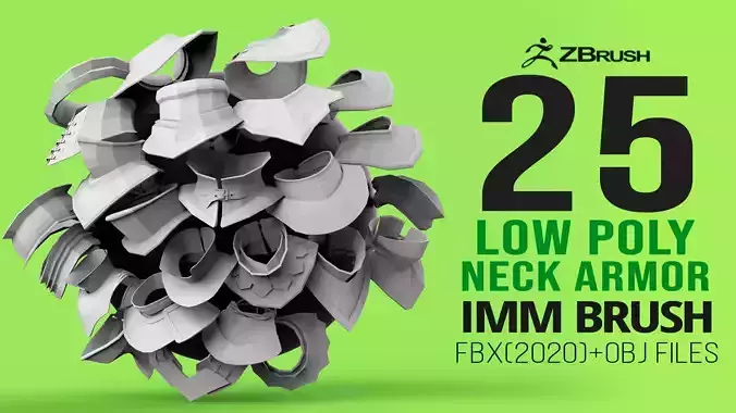25 Low poly medieval neck gorget armor IMM set 3D model