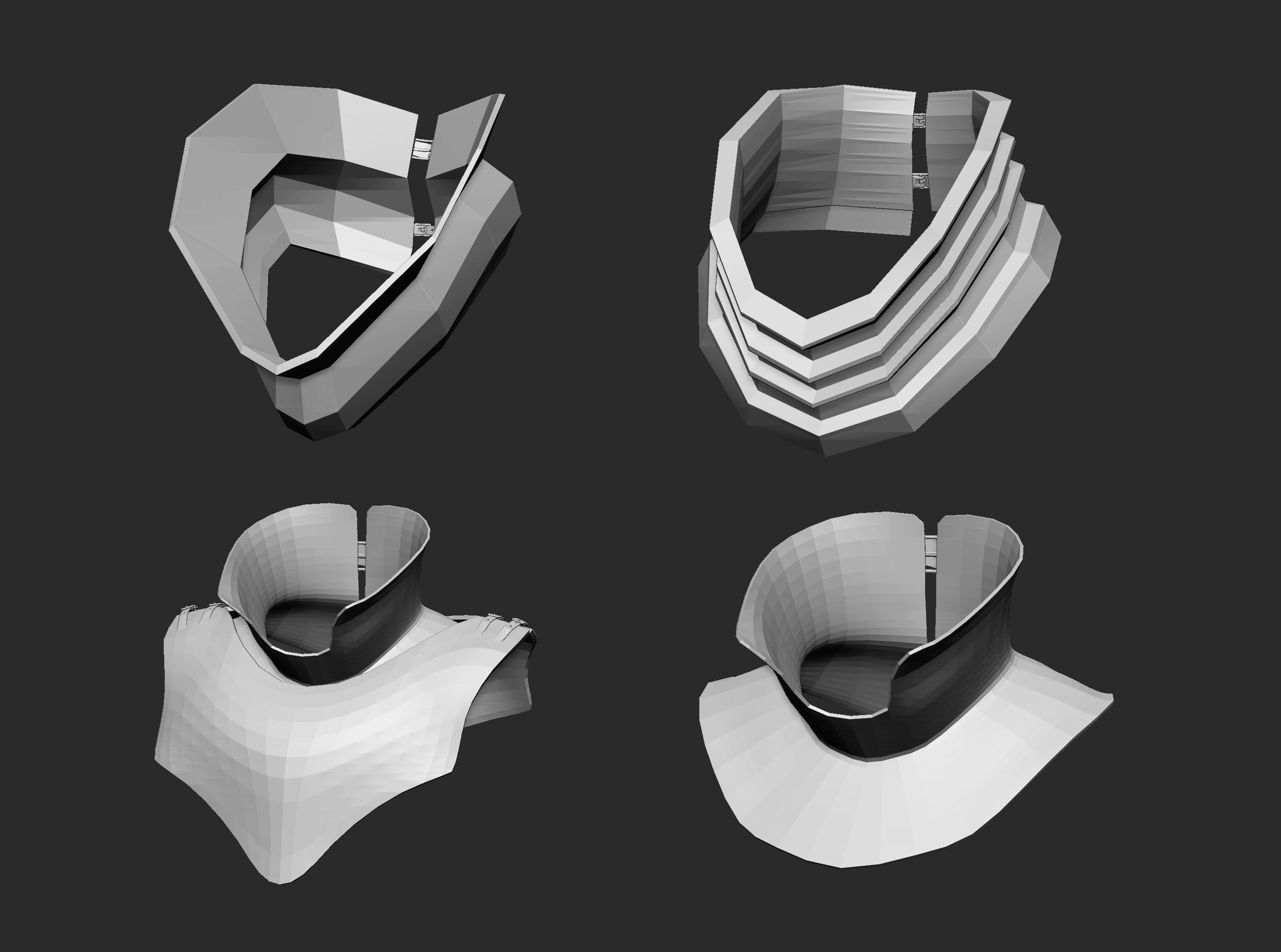 25 Low poly medieval neck gorget armor IMM set 3D model_9