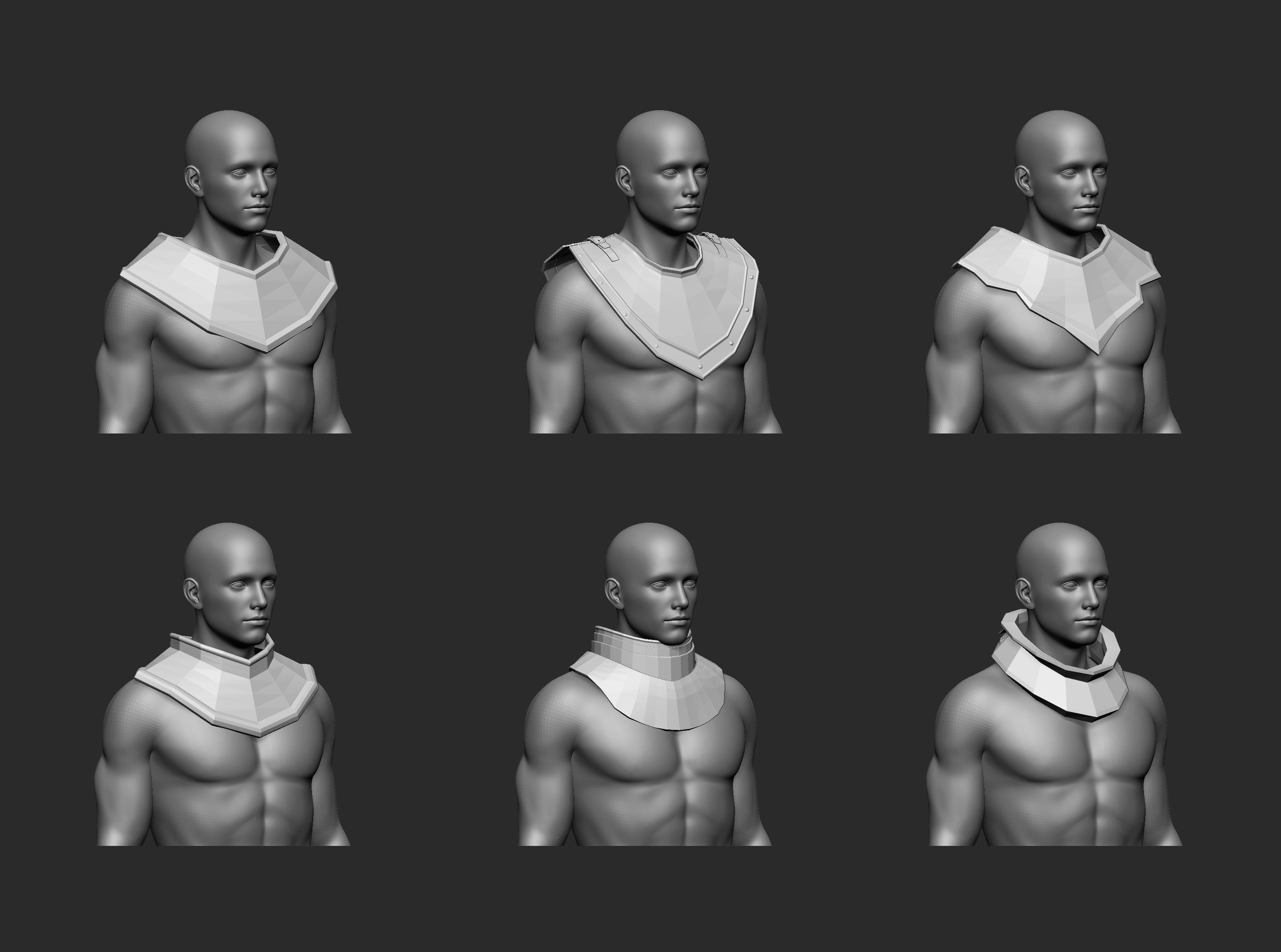 25 Low poly medieval neck gorget armor IMM set 3D model_1