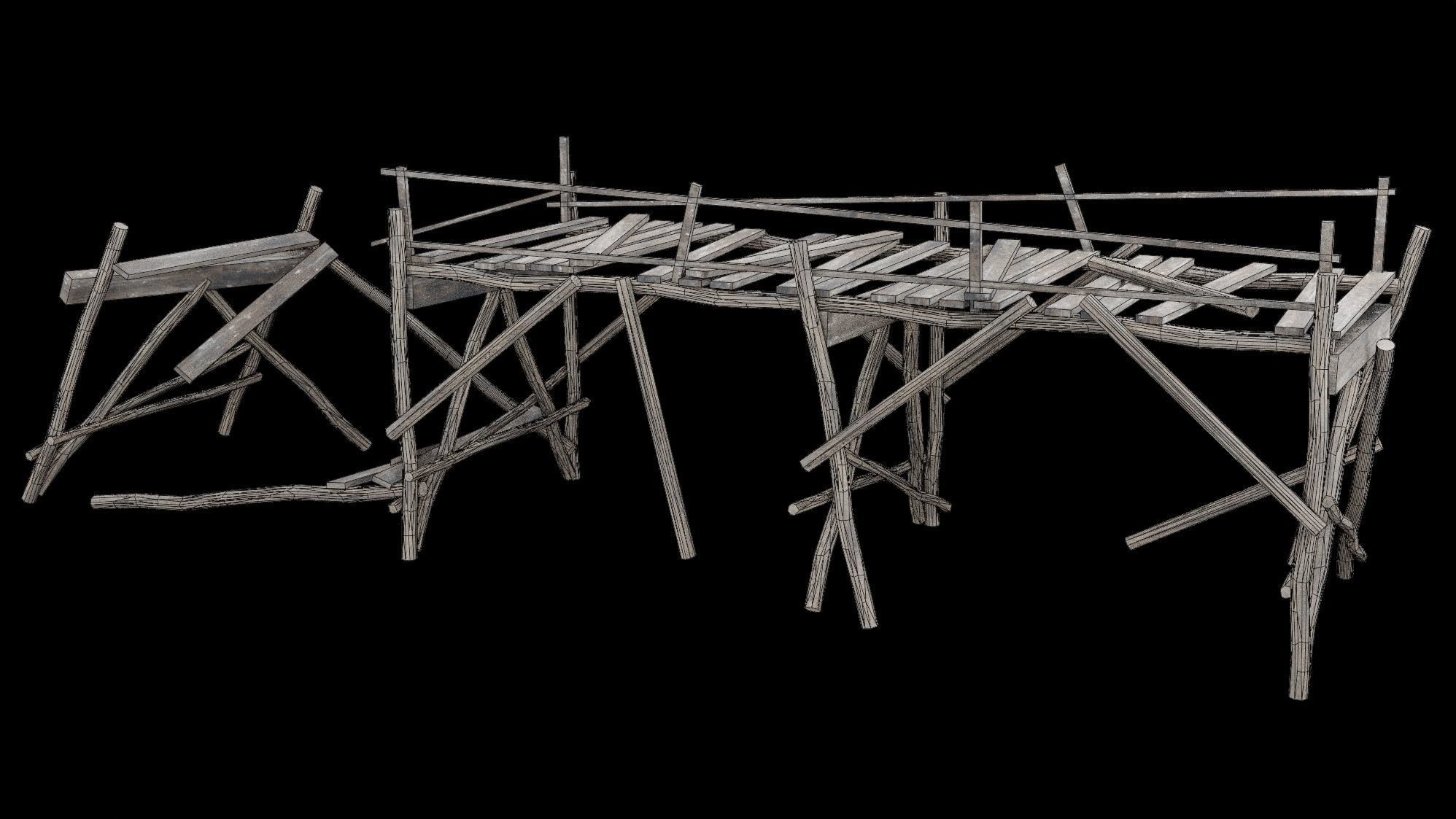 DESTROYED WOODEN BRIDGE MEDIEVAL FANTASY ROAD OLD COLLECTION Low-poly 3D model_34