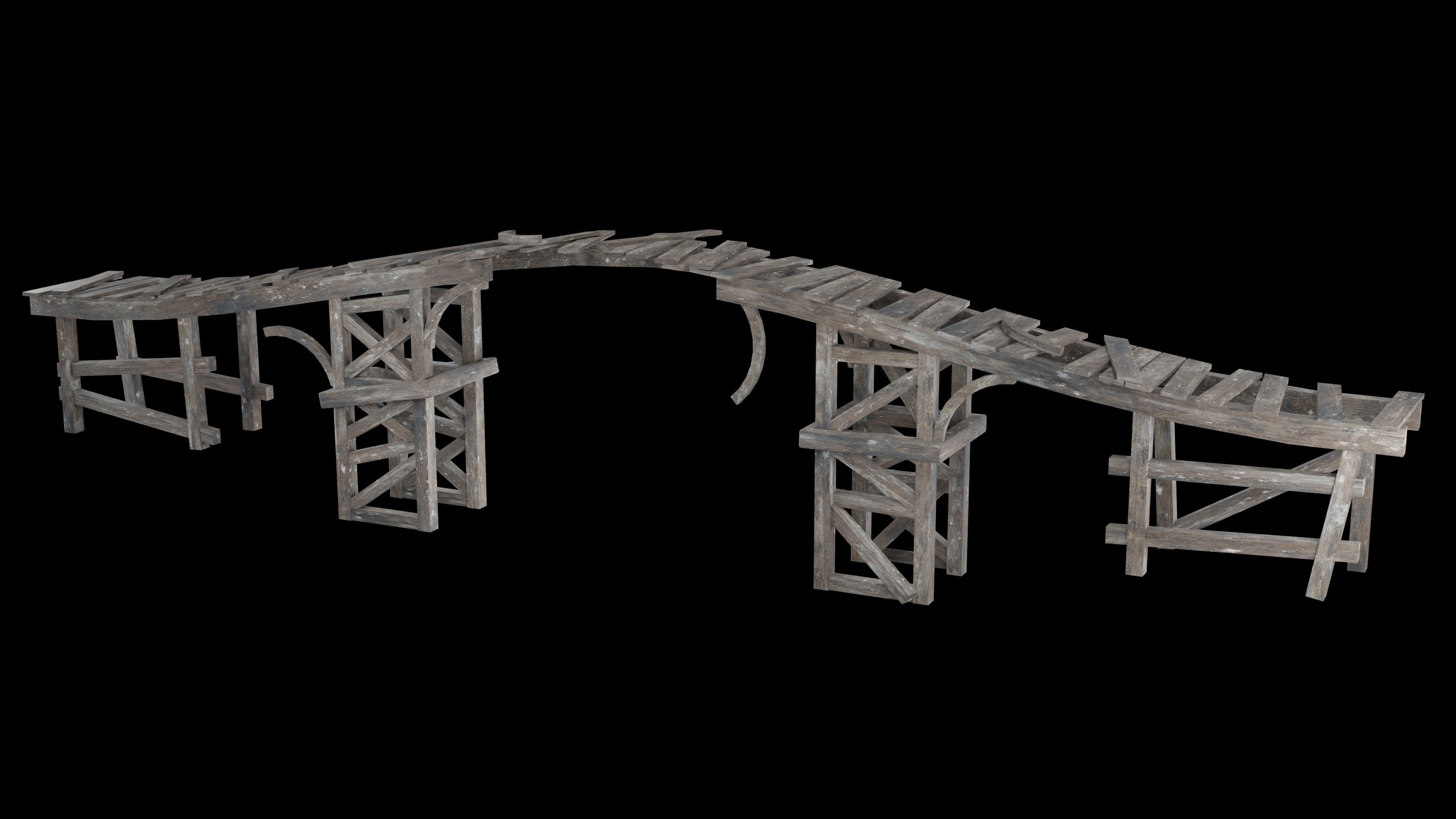 DESTROYED WOODEN BRIDGE MEDIEVAL FANTASY ROAD OLD COLLECTION Low-poly 3D model_27