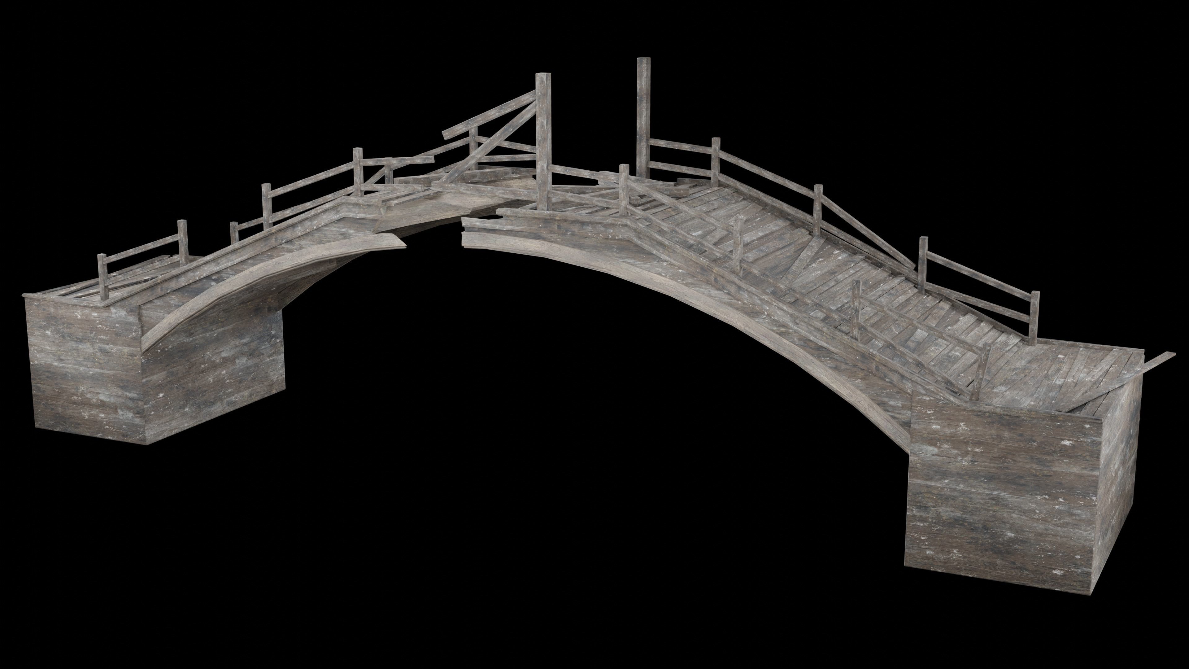 DESTROYED WOODEN BRIDGE MEDIEVAL FANTASY ROAD OLD COLLECTION Low-poly 3D model_22
