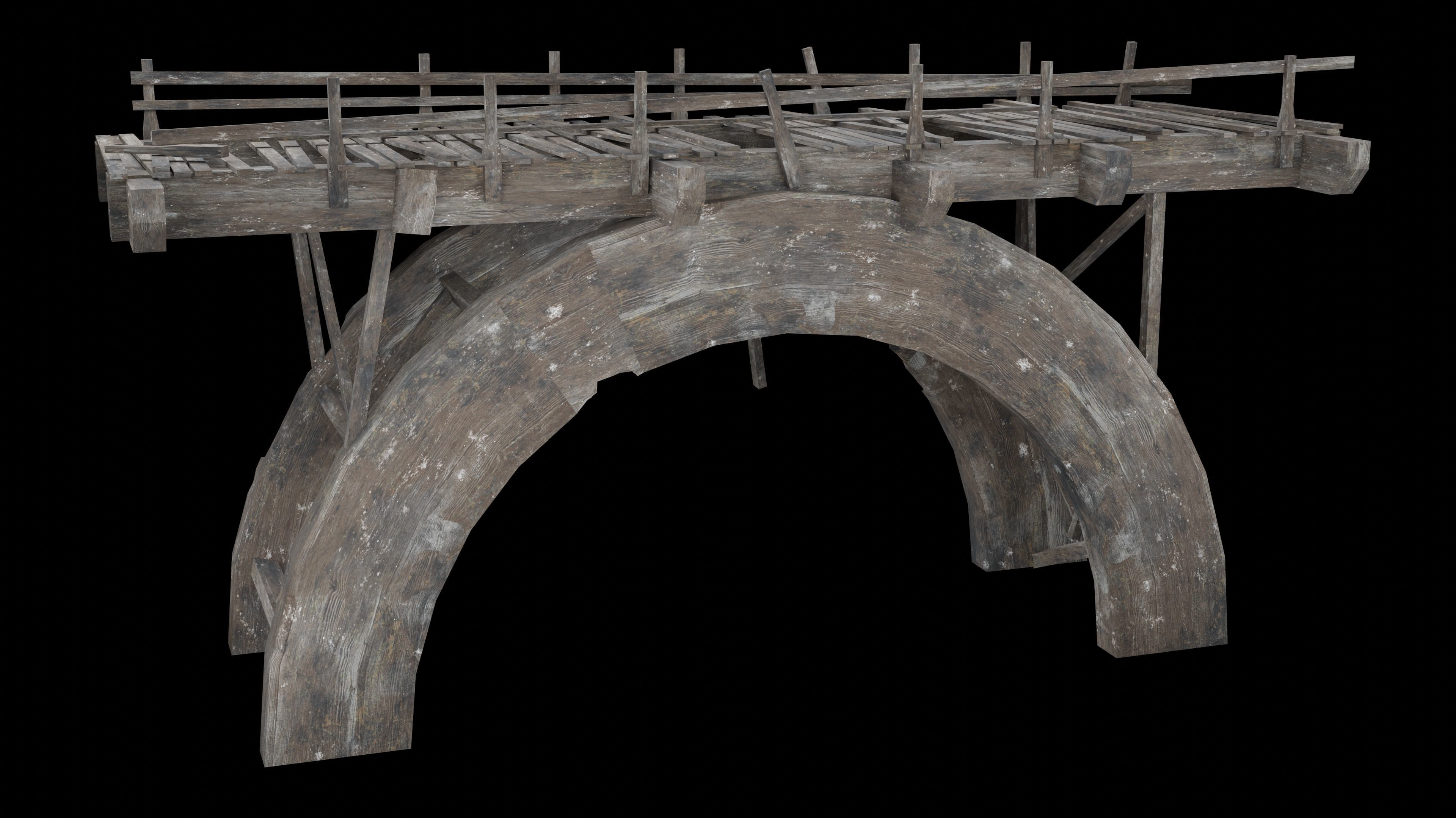 DESTROYED WOODEN BRIDGE MEDIEVAL FANTASY ROAD OLD COLLECTION Low-poly 3D model_17