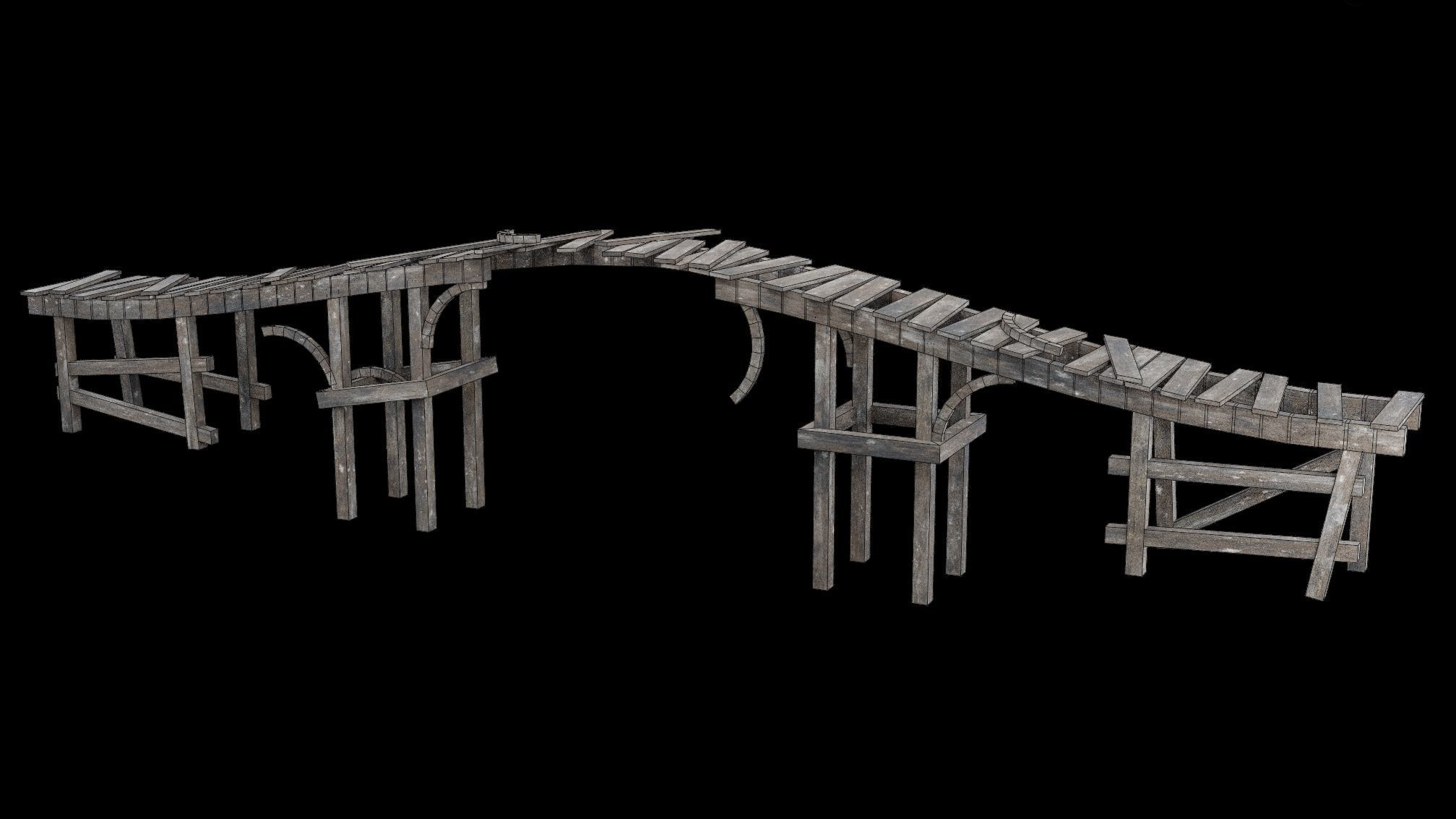 DESTROYED WOODEN BRIDGE MEDIEVAL FANTASY ROAD OLD COLLECTION Low-poly 3D model_36