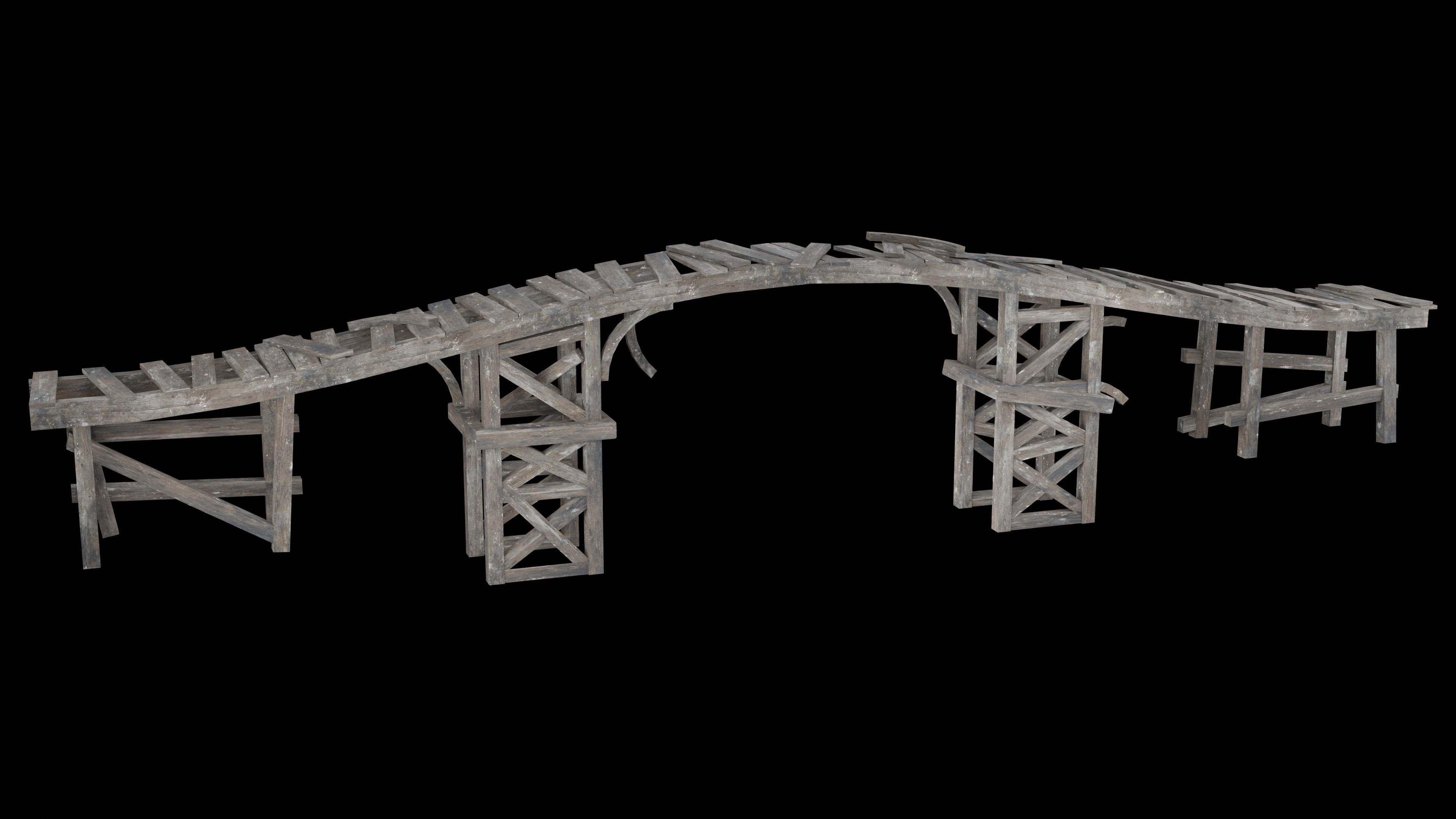 DESTROYED WOODEN BRIDGE MEDIEVAL FANTASY ROAD OLD COLLECTION Low-poly 3D model_18