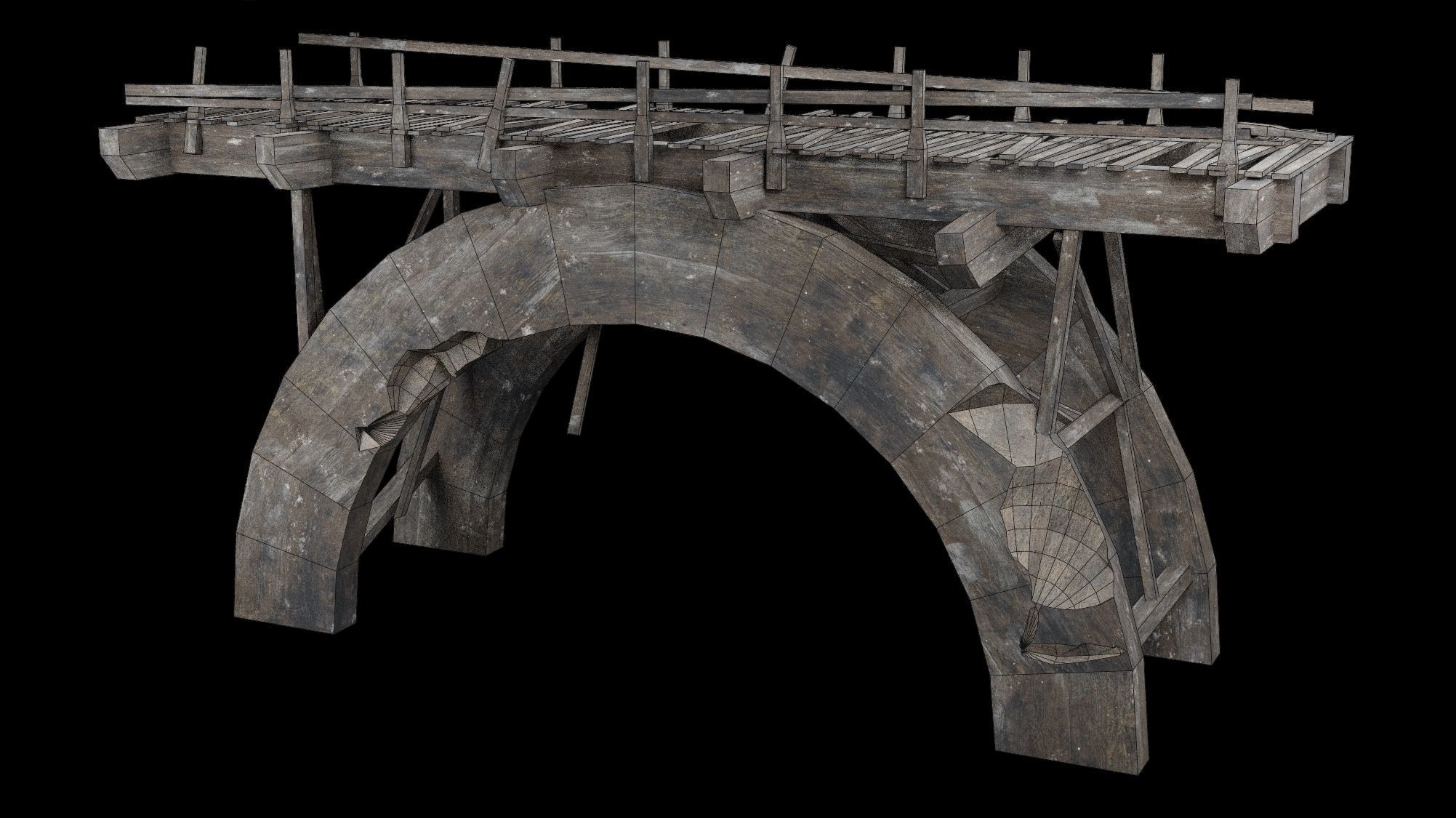 DESTROYED WOODEN BRIDGE MEDIEVAL FANTASY ROAD OLD COLLECTION Low-poly 3D model_35