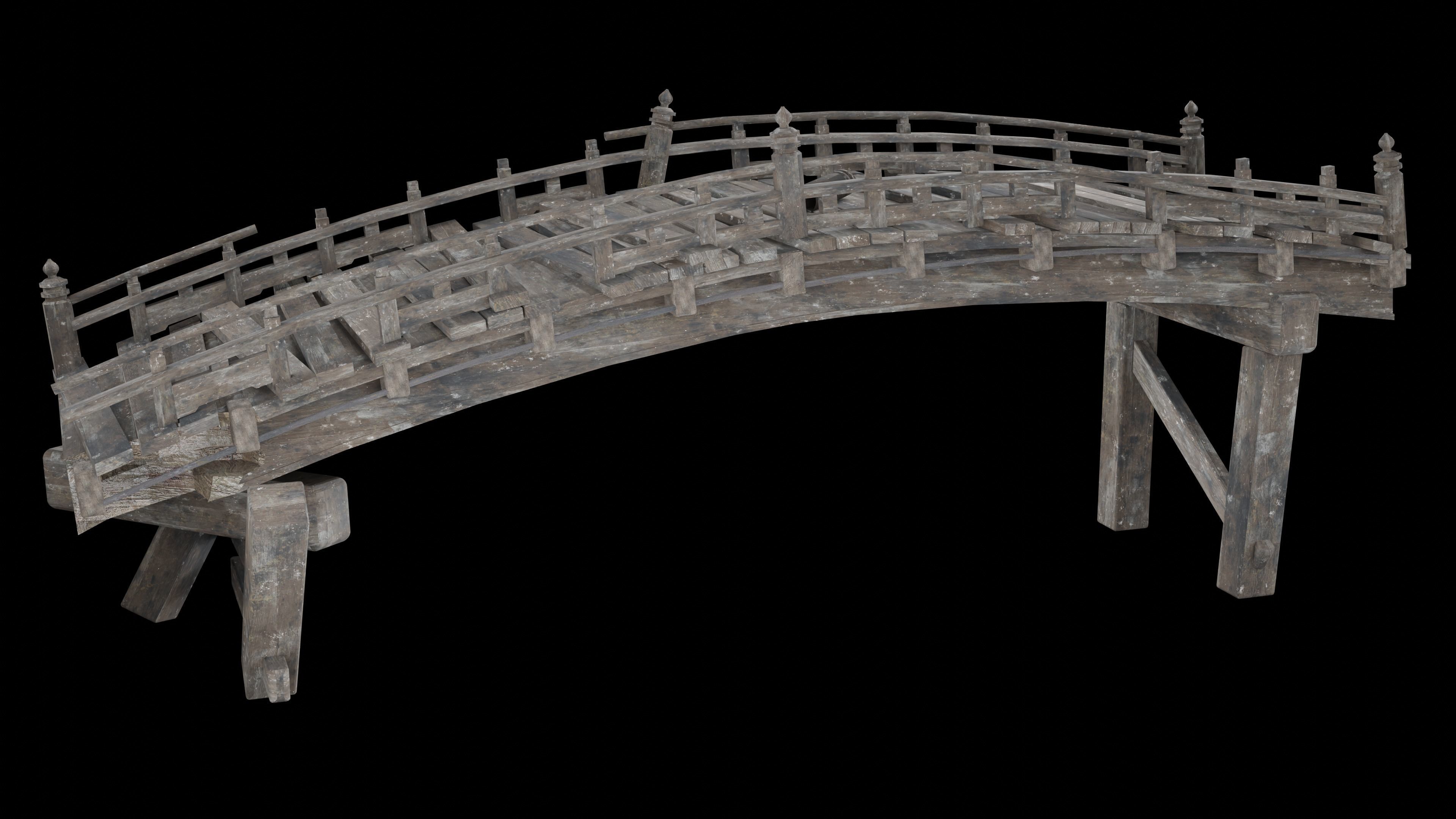 DESTROYED WOODEN BRIDGE MEDIEVAL FANTASY ROAD OLD COLLECTION Low-poly 3D model_12