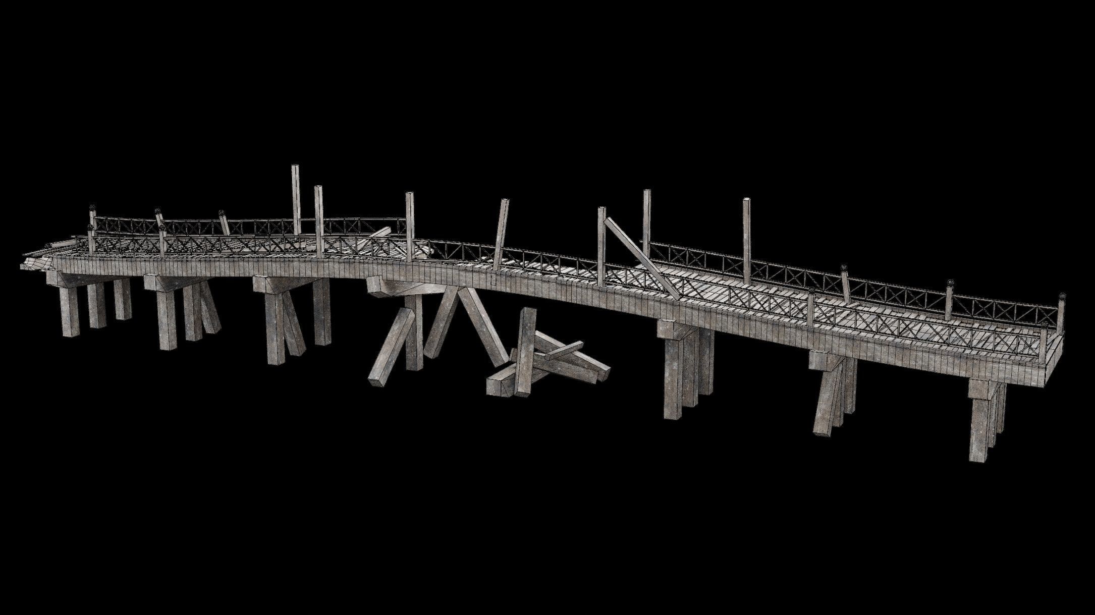 DESTROYED WOODEN BRIDGE MEDIEVAL FANTASY ROAD OLD COLLECTION Low-poly 3D model_32