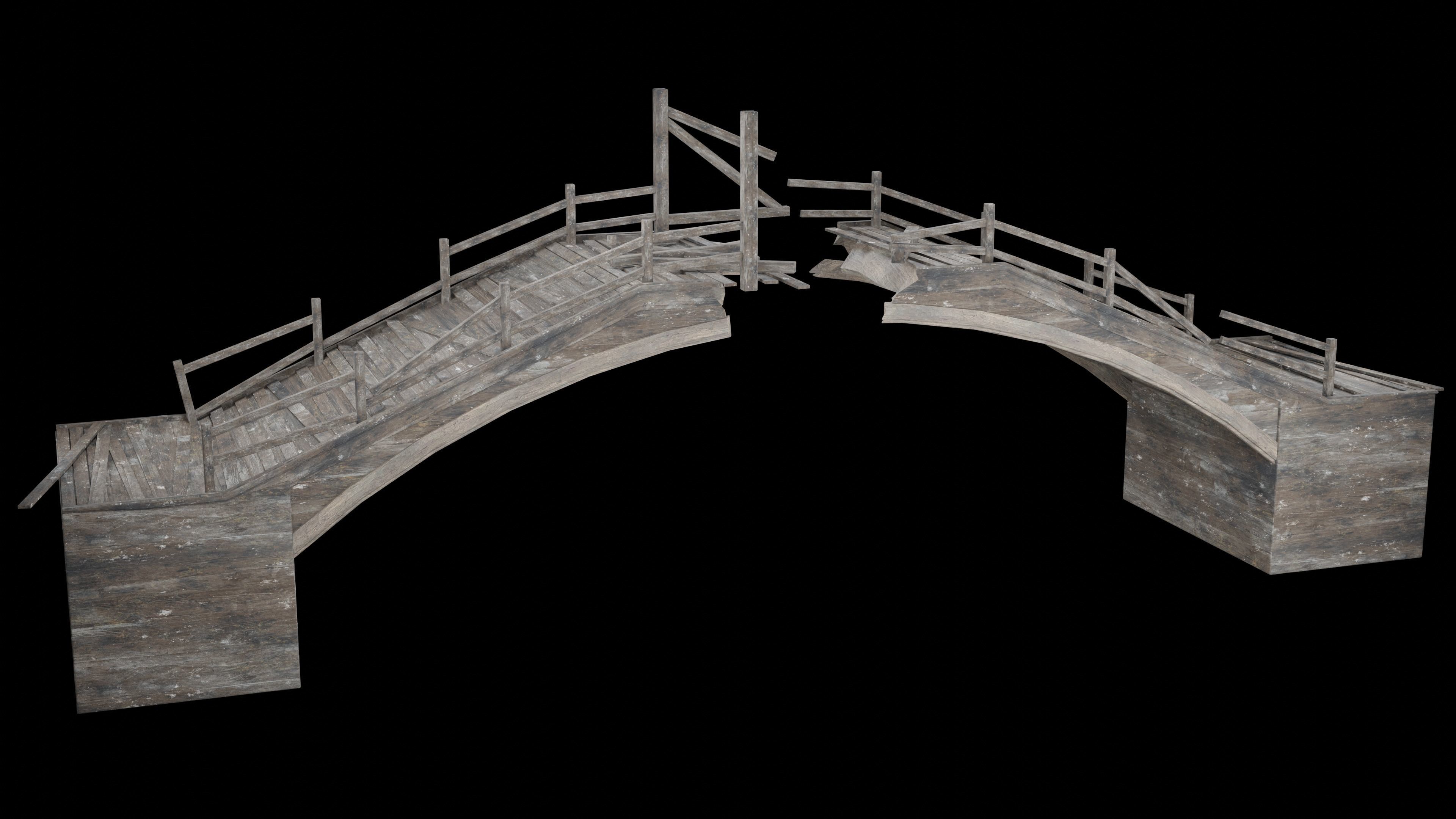 DESTROYED WOODEN BRIDGE MEDIEVAL FANTASY ROAD OLD COLLECTION Low-poly 3D model_13