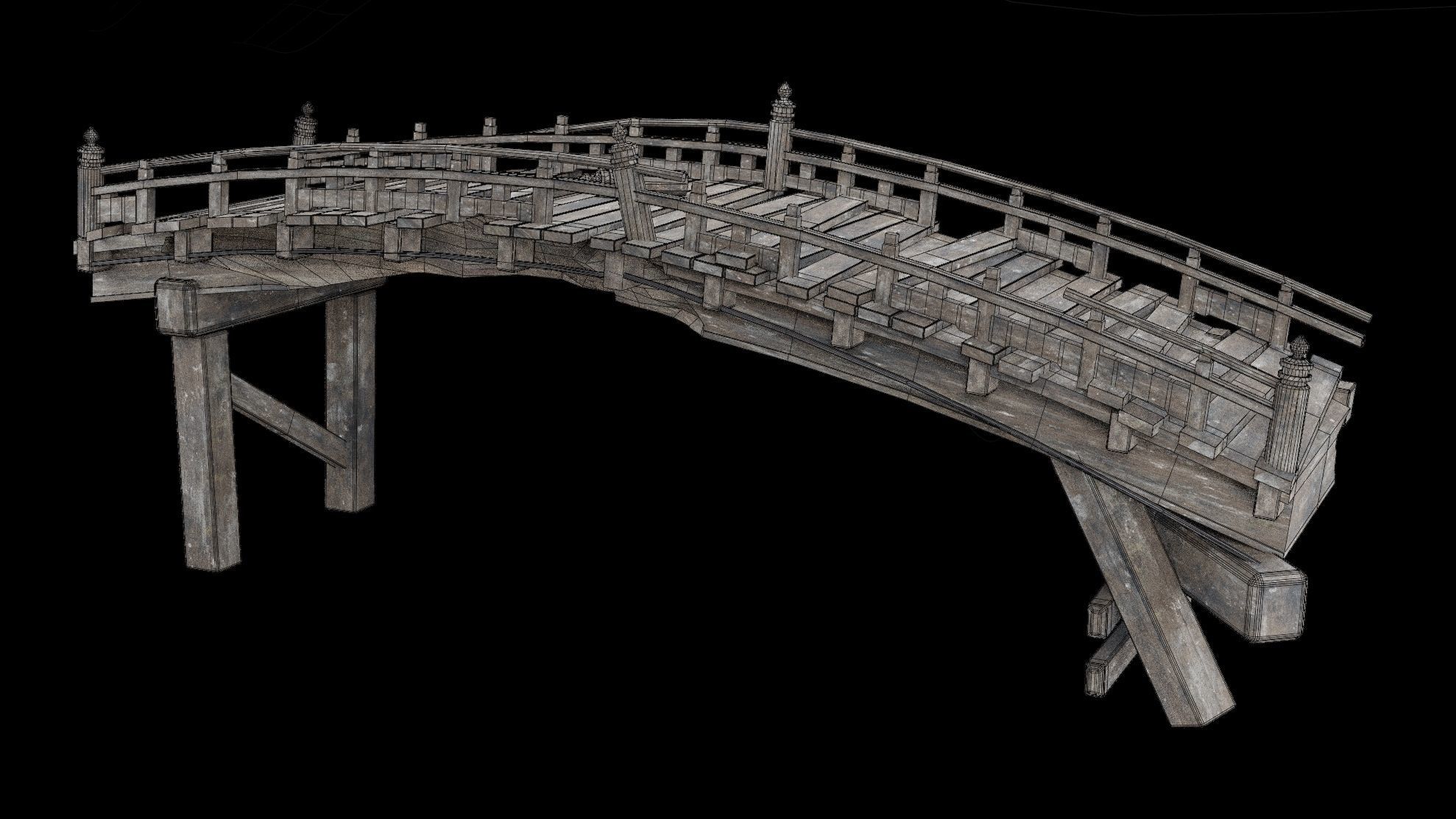 DESTROYED WOODEN BRIDGE MEDIEVAL FANTASY ROAD OLD COLLECTION Low-poly 3D model_30