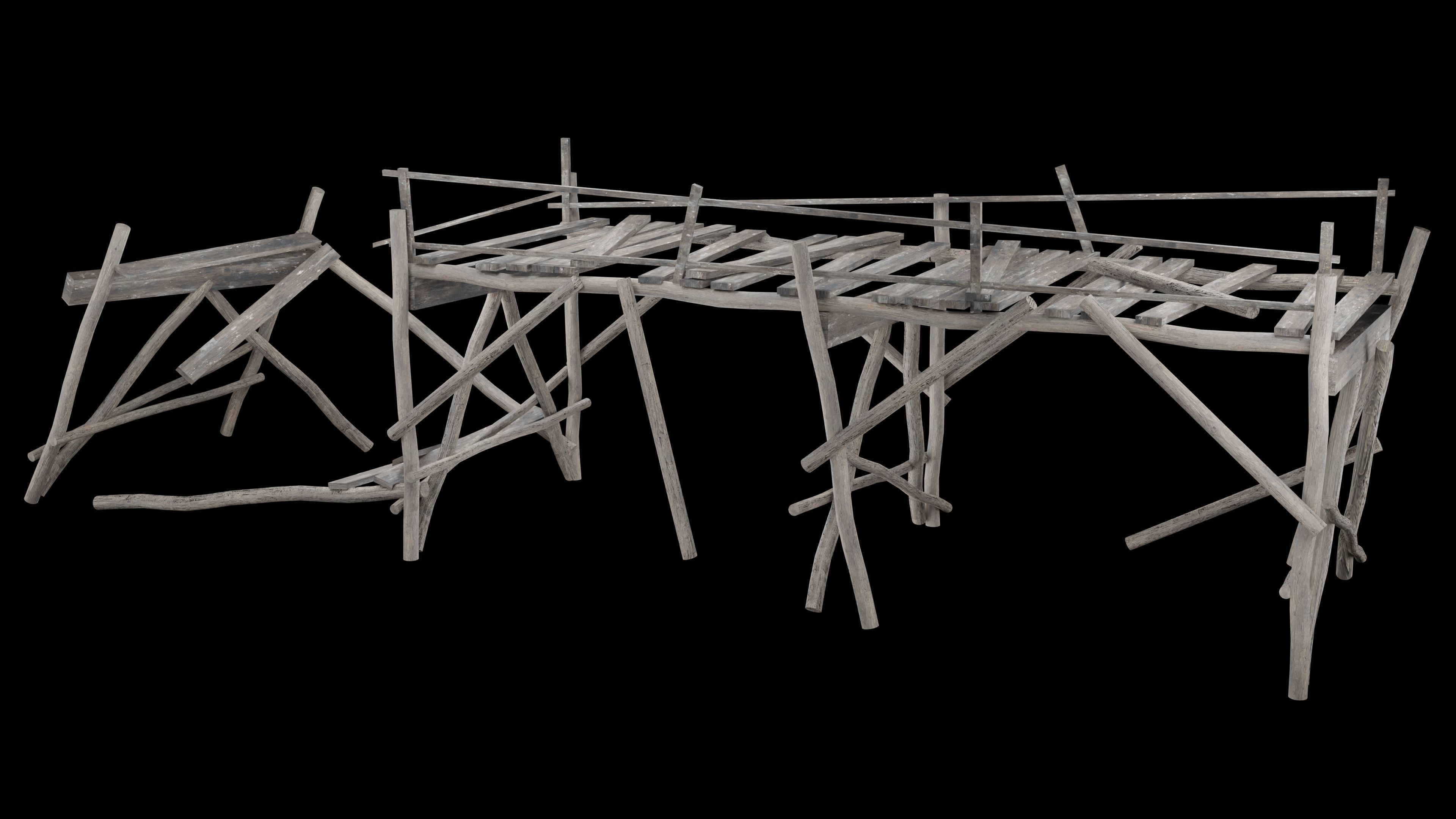DESTROYED WOODEN BRIDGE MEDIEVAL FANTASY ROAD OLD COLLECTION Low-poly 3D model_25