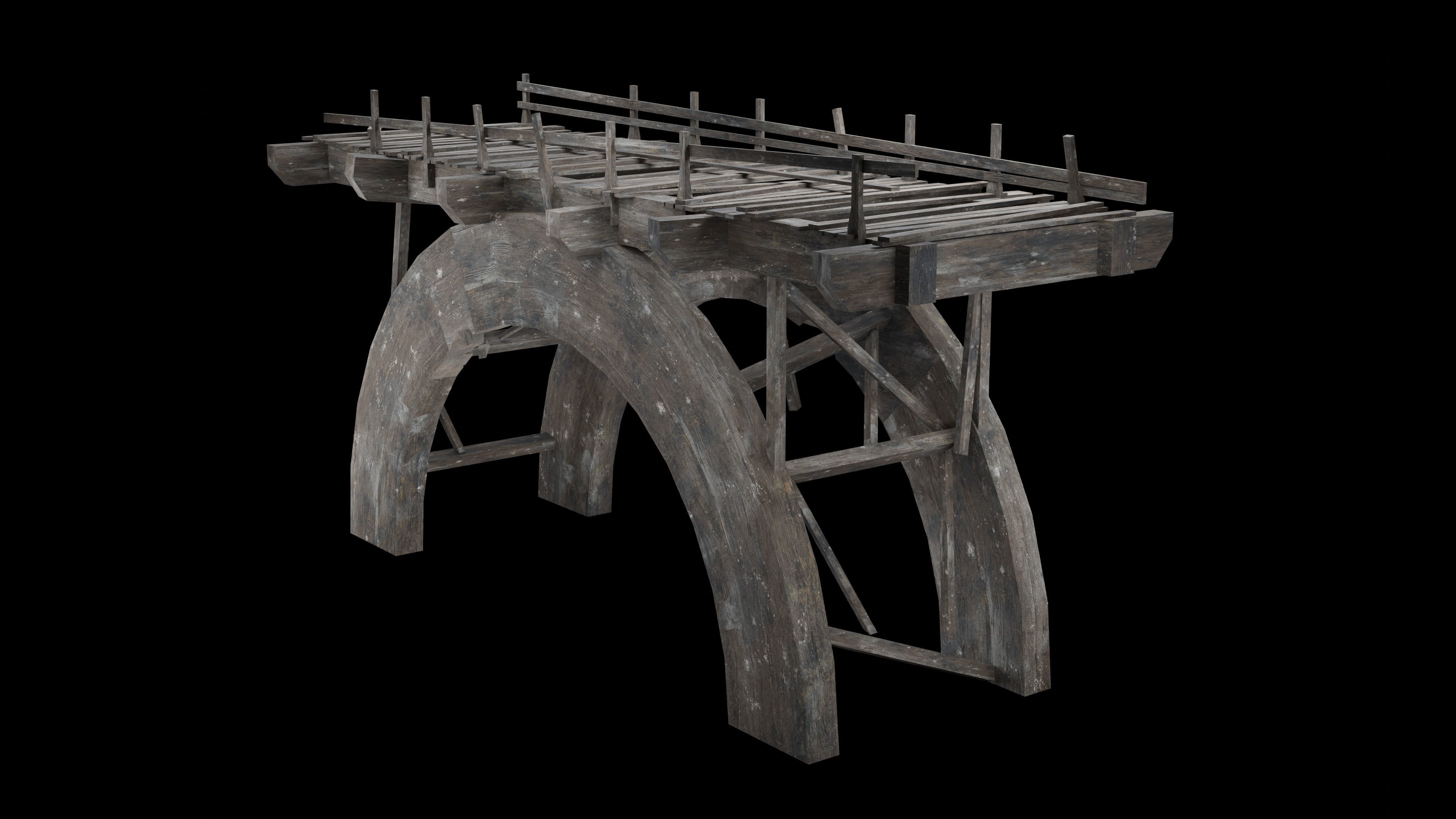 DESTROYED WOODEN BRIDGE MEDIEVAL FANTASY ROAD OLD COLLECTION Low-poly 3D model_8
