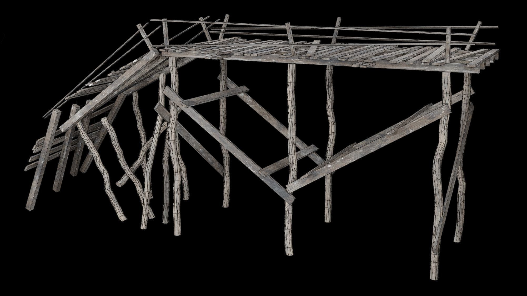 DESTROYED WOODEN BRIDGE MEDIEVAL FANTASY ROAD OLD COLLECTION Low-poly 3D model_33