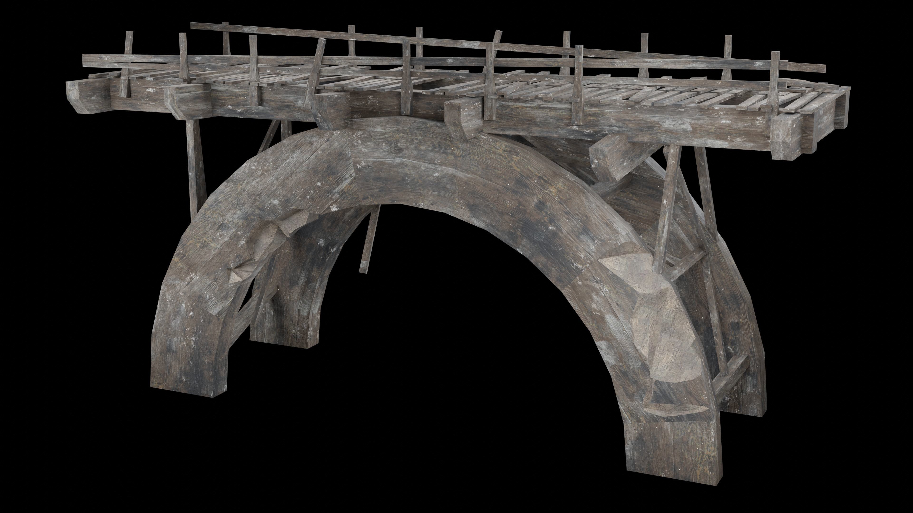 DESTROYED WOODEN BRIDGE MEDIEVAL FANTASY ROAD OLD COLLECTION Low-poly 3D model_26