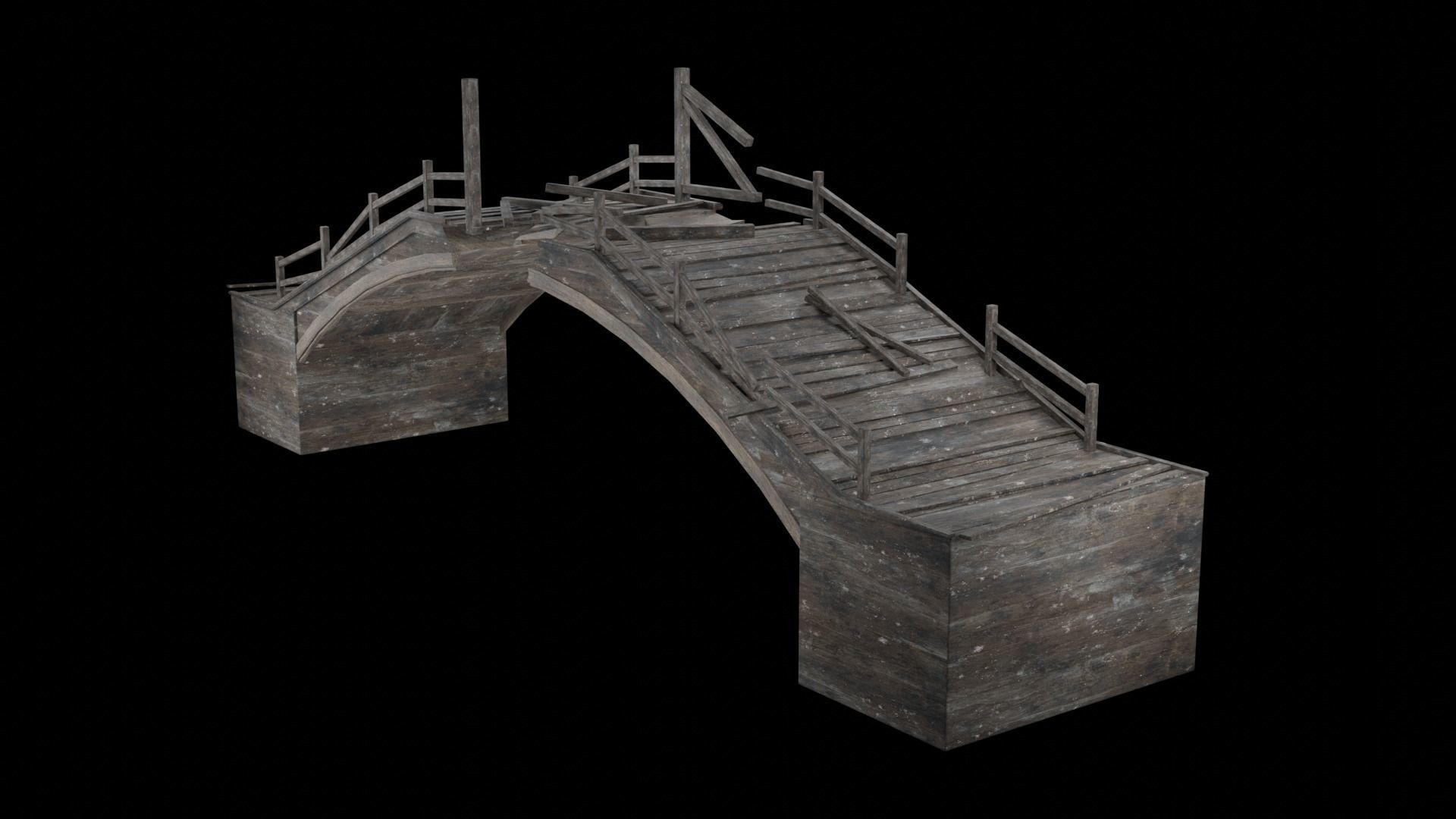 DESTROYED WOODEN BRIDGE MEDIEVAL FANTASY ROAD OLD COLLECTION Low-poly 3D model_4