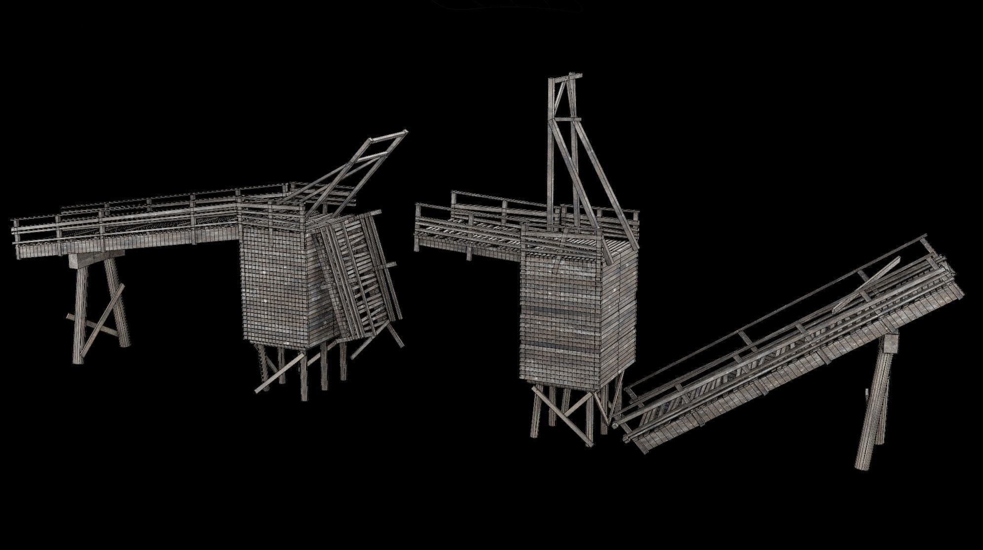 DESTROYED WOODEN BRIDGE MEDIEVAL FANTASY ROAD OLD COLLECTION Low-poly 3D model_29