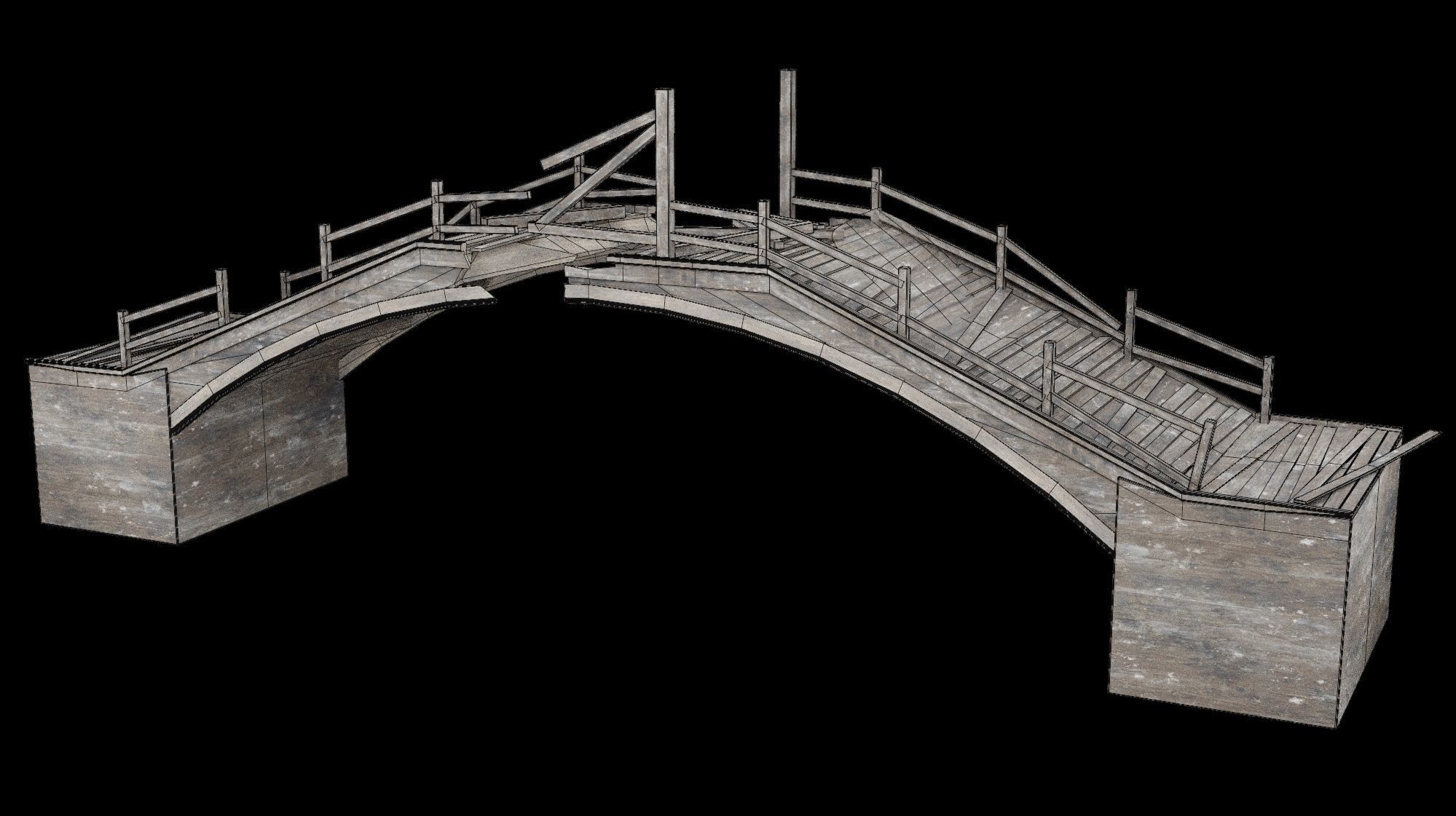 DESTROYED WOODEN BRIDGE MEDIEVAL FANTASY ROAD OLD COLLECTION Low-poly 3D model_31