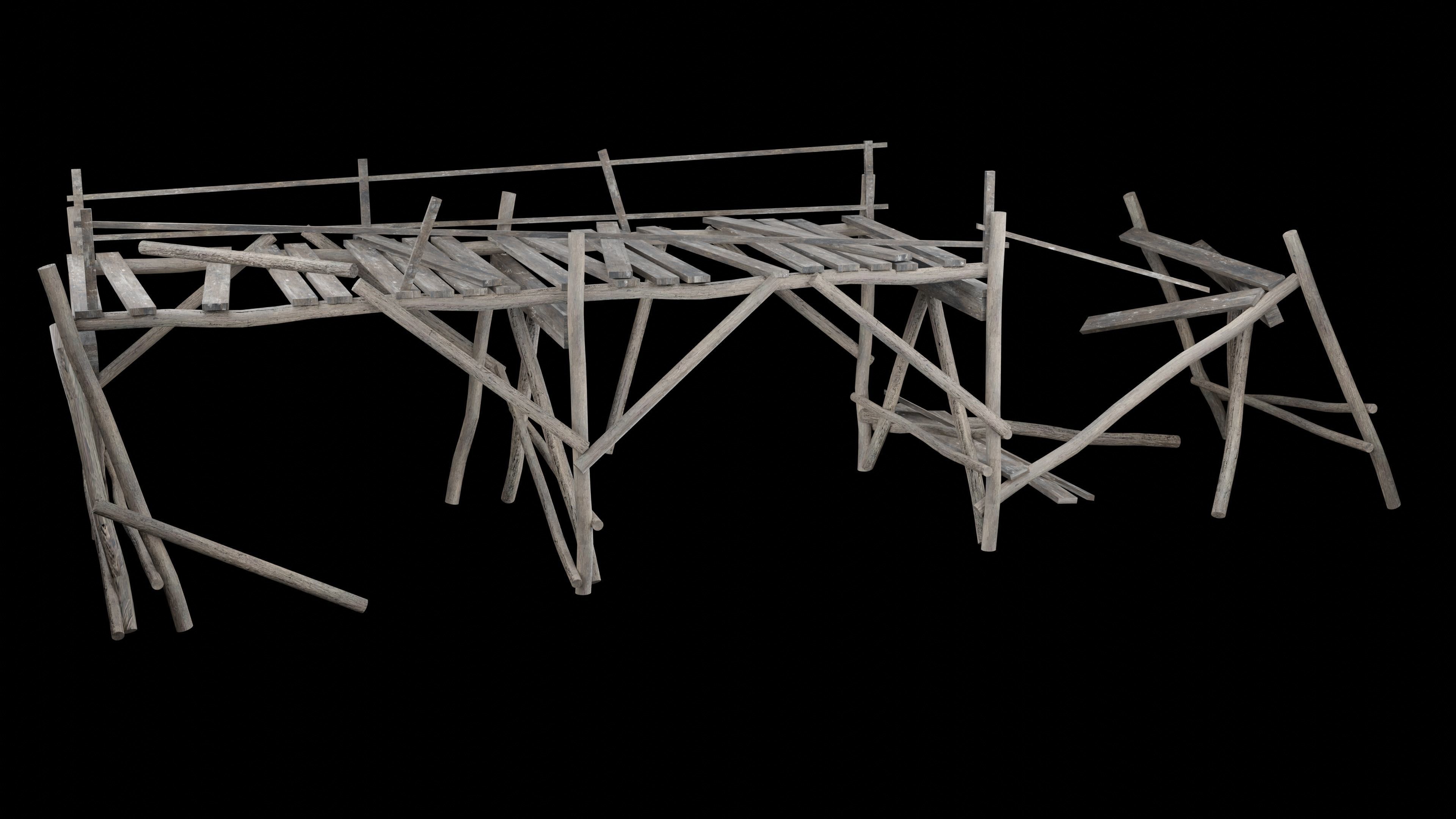 DESTROYED WOODEN BRIDGE MEDIEVAL FANTASY ROAD OLD COLLECTION Low-poly 3D model_16