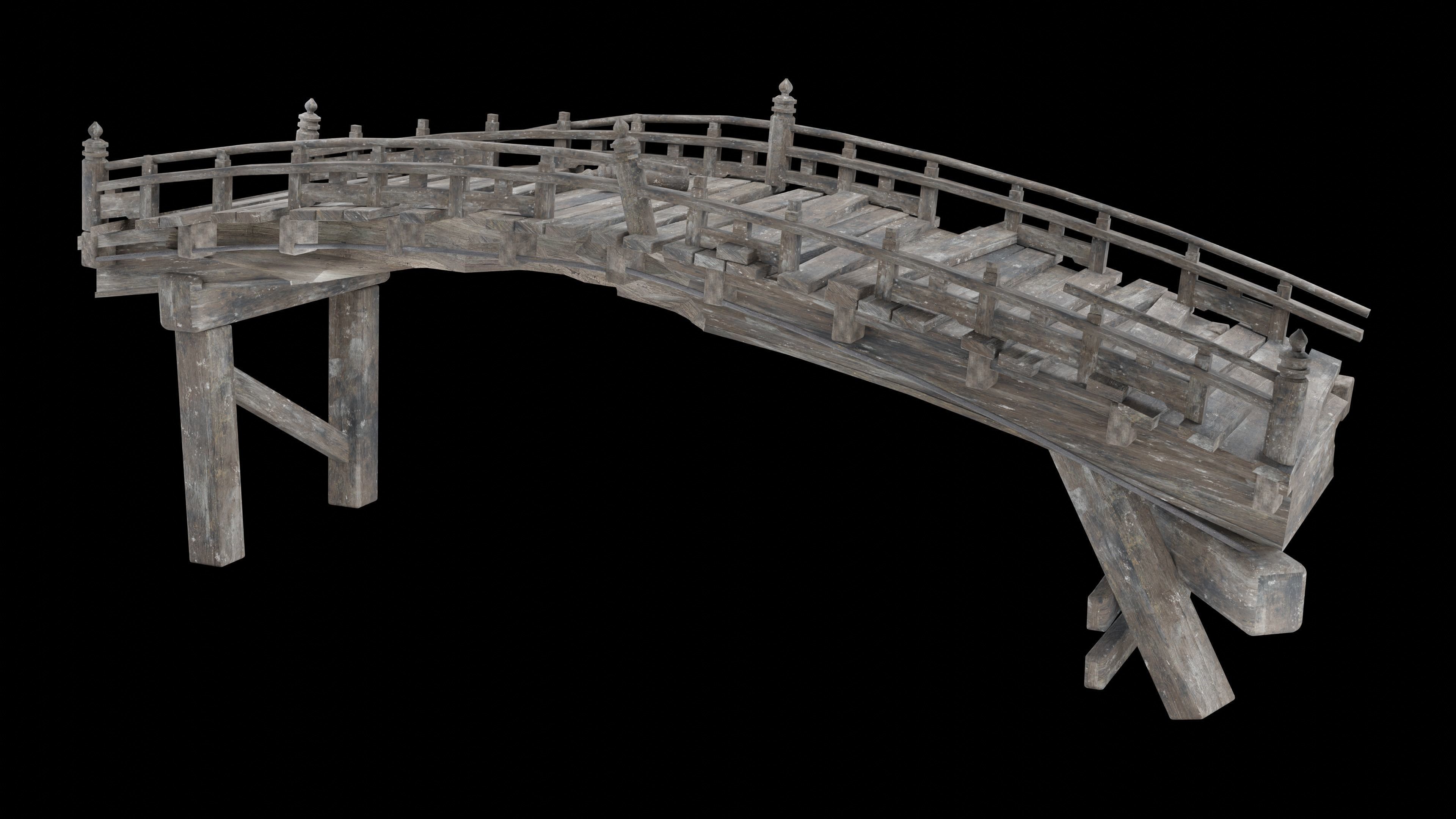 DESTROYED WOODEN BRIDGE MEDIEVAL FANTASY ROAD OLD COLLECTION Low-poly 3D model_21