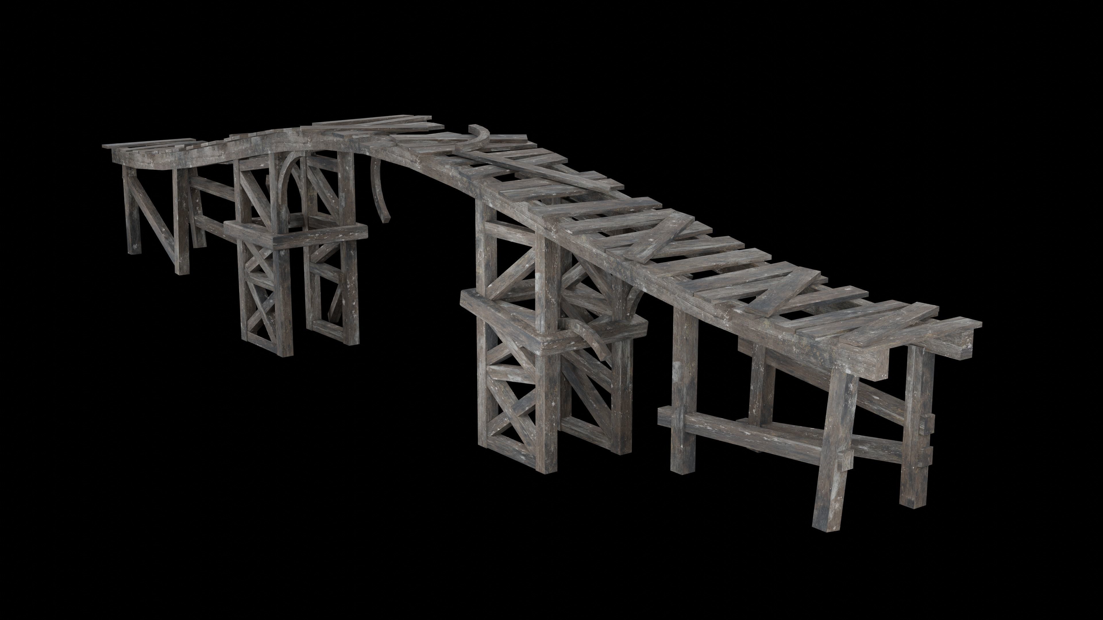 DESTROYED WOODEN BRIDGE MEDIEVAL FANTASY ROAD OLD COLLECTION Low-poly 3D model_9