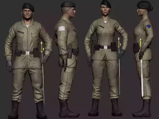 KIT MILITARY POLICER OFFICER MAN AND WOMAN 3D print model