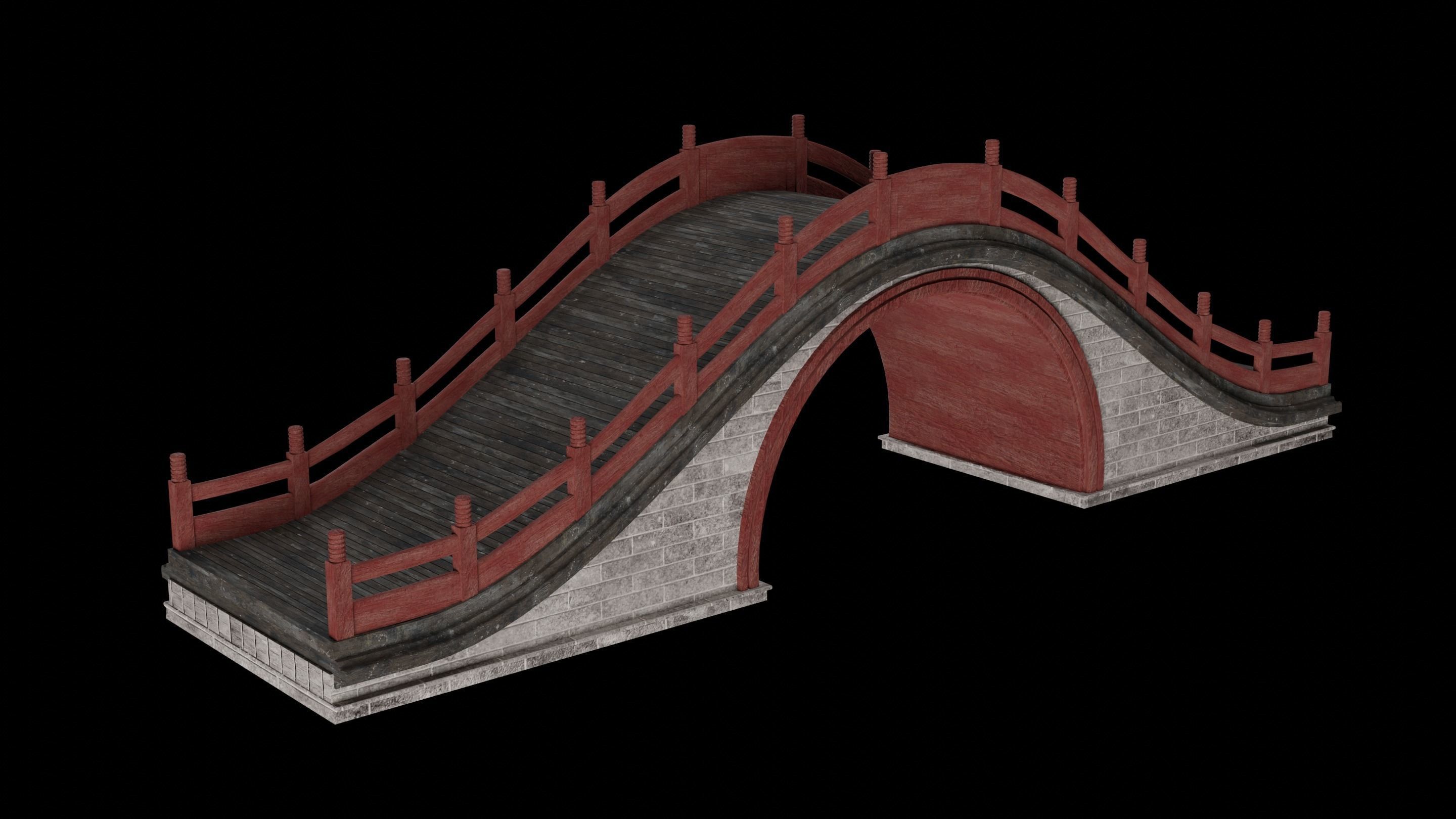 JAPAN JAPANESE ASIAN ORIENTAL TEMPLE CITY BRIDGE COLLECTION Low-poly 3D model_19