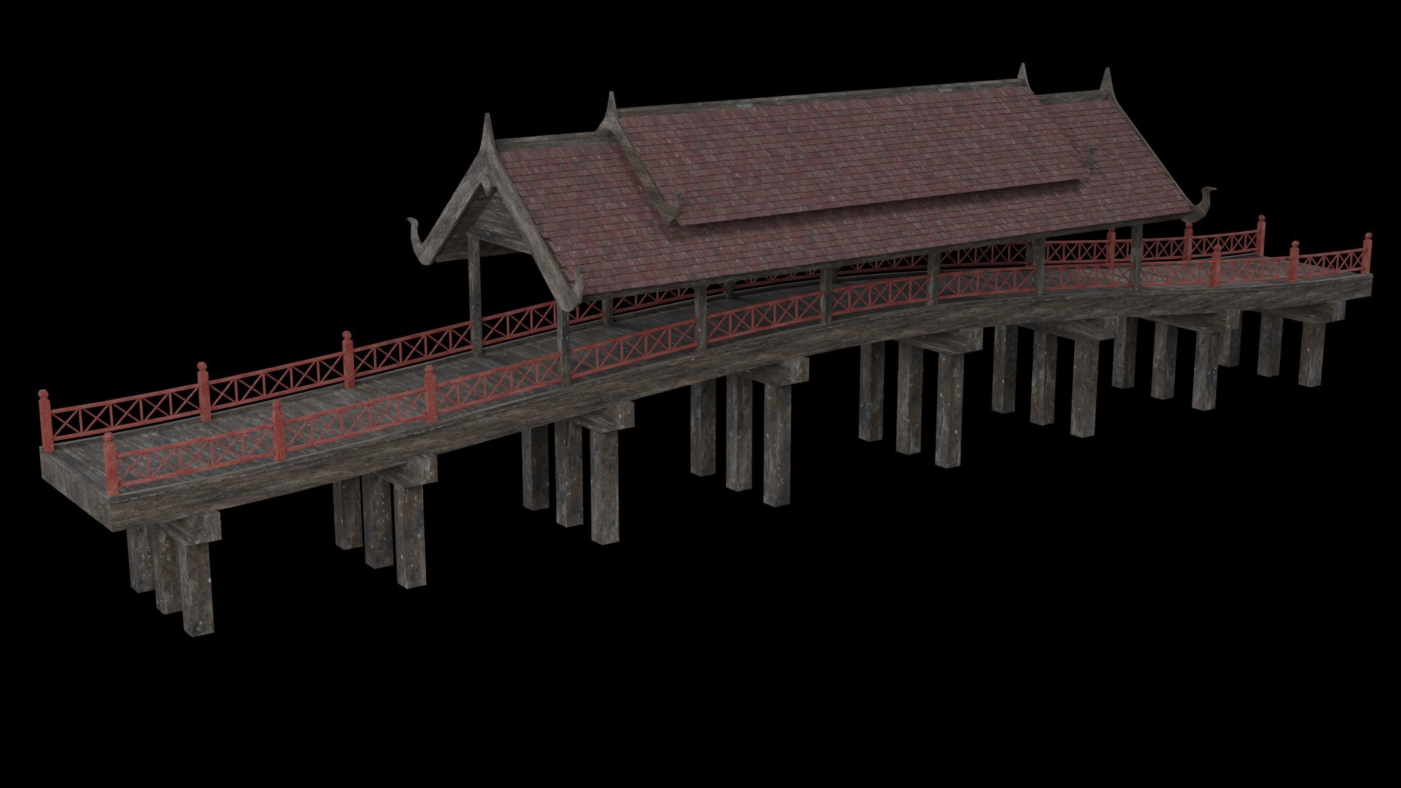 JAPAN JAPANESE ASIAN ORIENTAL TEMPLE CITY BRIDGE COLLECTION Low-poly 3D model_31