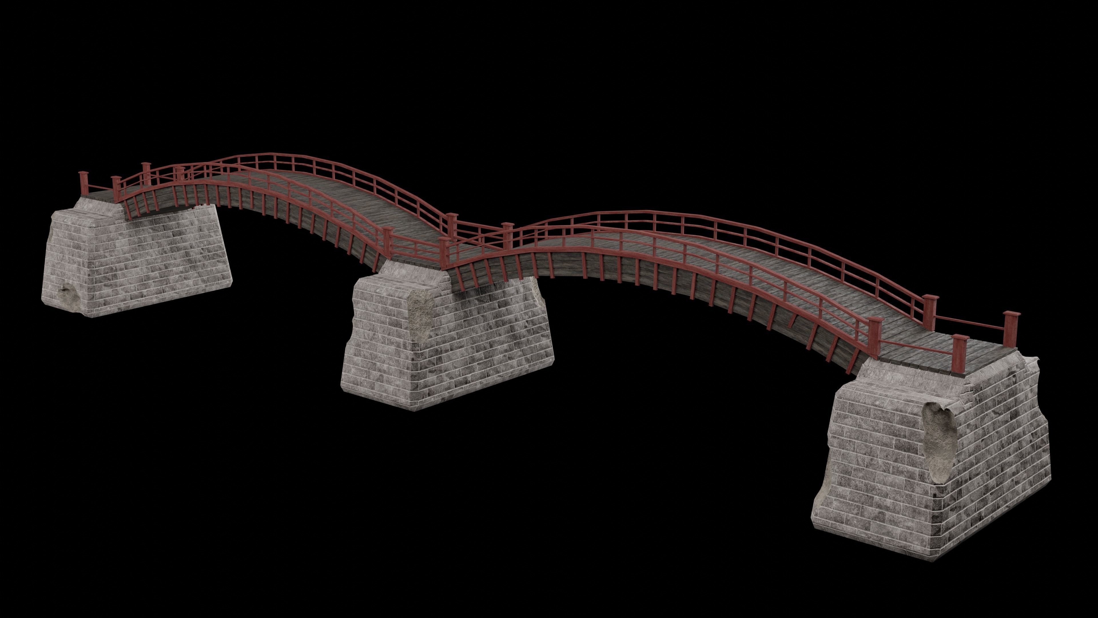 JAPAN JAPANESE ASIAN ORIENTAL TEMPLE CITY BRIDGE COLLECTION Low-poly 3D model_1