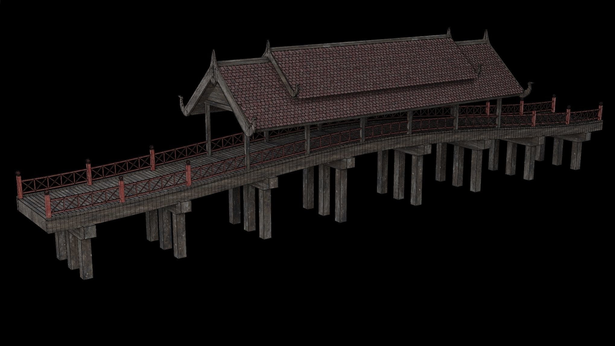 JAPAN JAPANESE ASIAN ORIENTAL TEMPLE CITY BRIDGE COLLECTION Low-poly 3D model_33