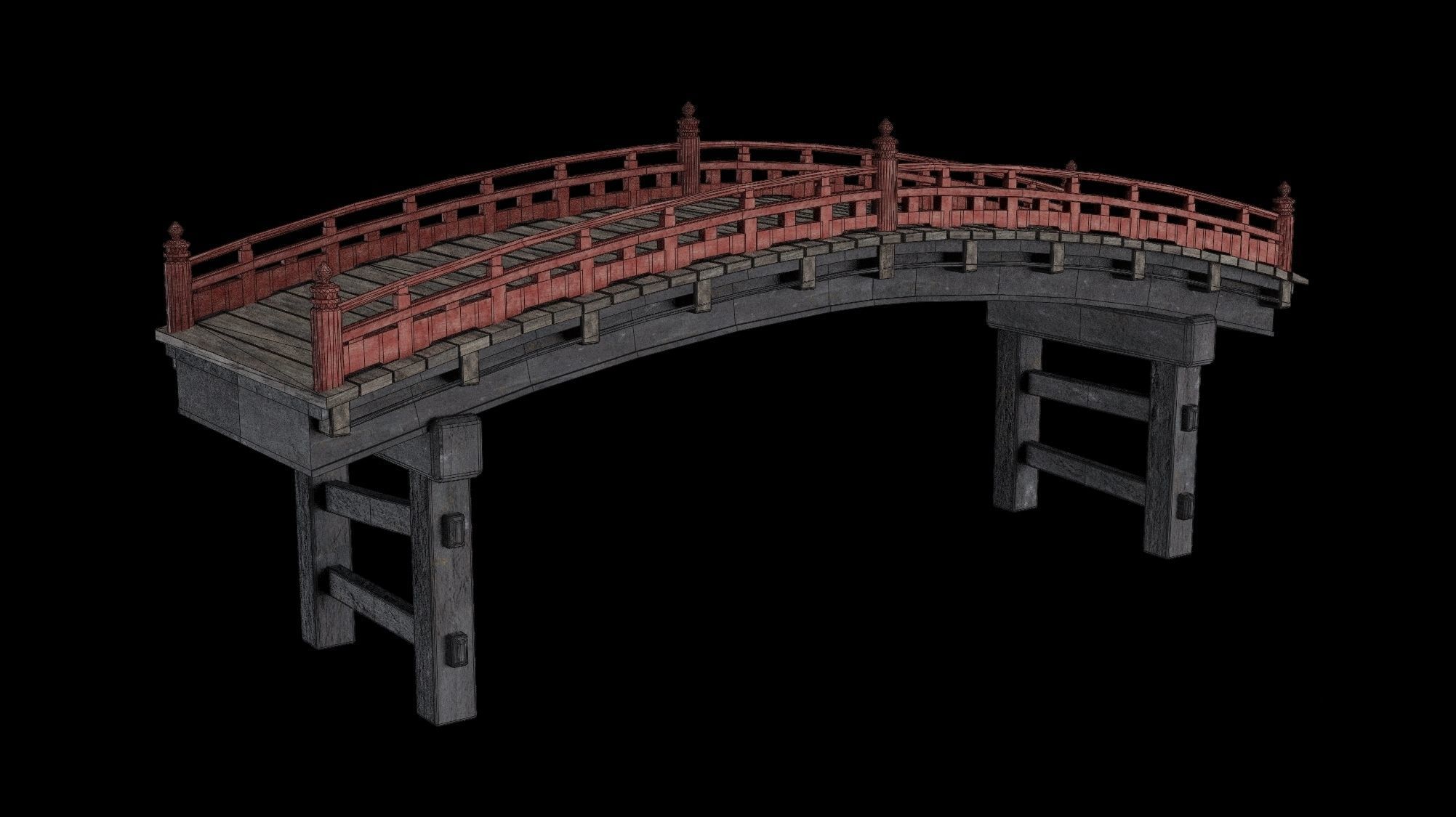 JAPAN JAPANESE ASIAN ORIENTAL TEMPLE CITY BRIDGE COLLECTION Low-poly 3D model_8