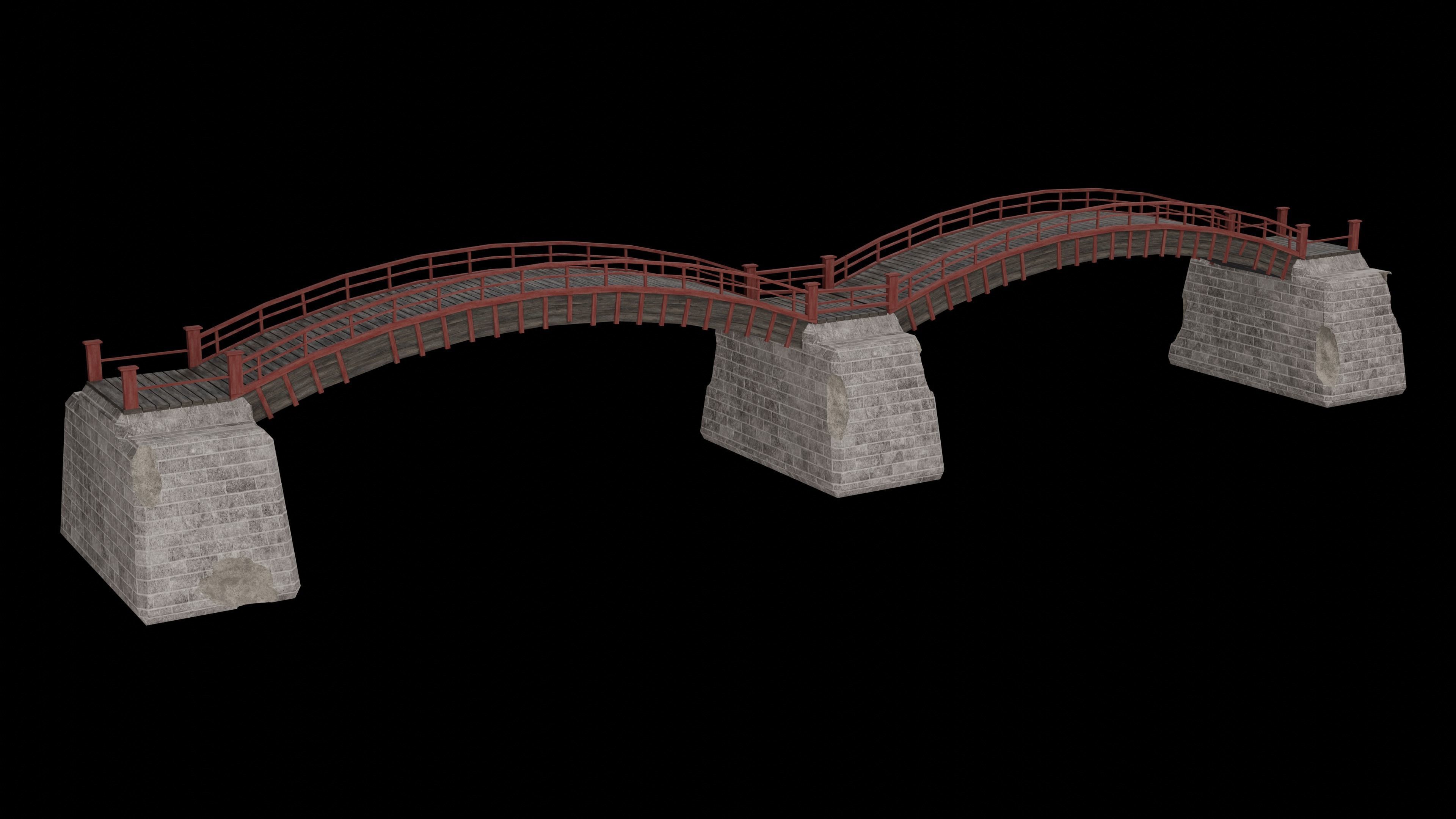 JAPAN JAPANESE ASIAN ORIENTAL TEMPLE CITY BRIDGE COLLECTION Low-poly 3D model_2