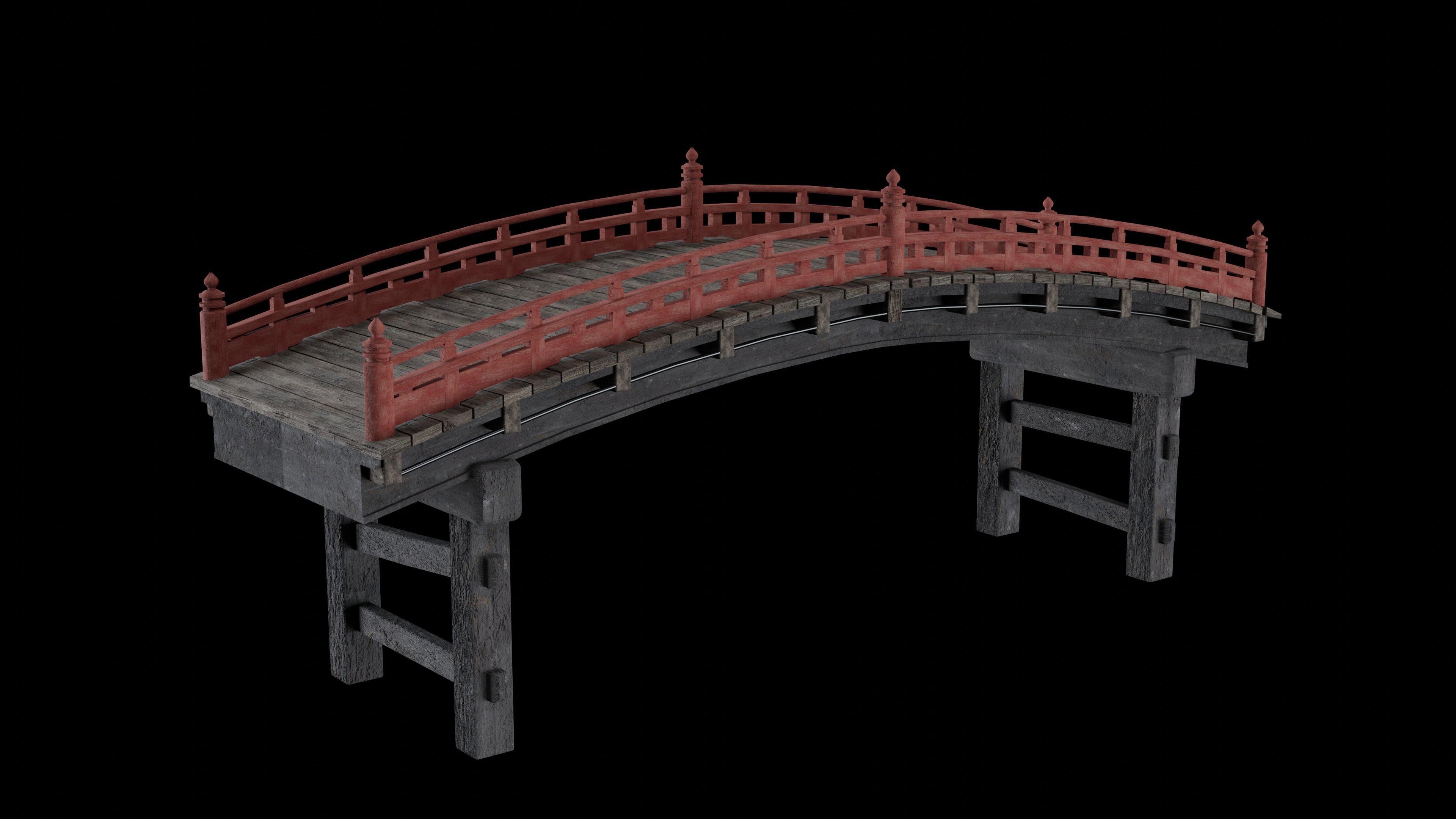JAPAN JAPANESE ASIAN ORIENTAL TEMPLE CITY BRIDGE COLLECTION Low-poly 3D model_6