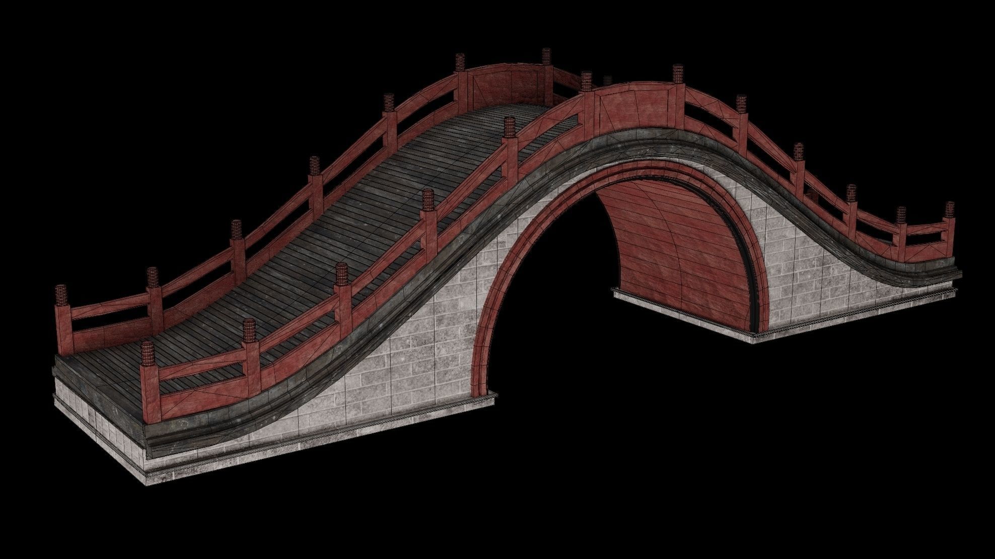 JAPAN JAPANESE ASIAN ORIENTAL TEMPLE CITY BRIDGE COLLECTION Low-poly 3D model_21