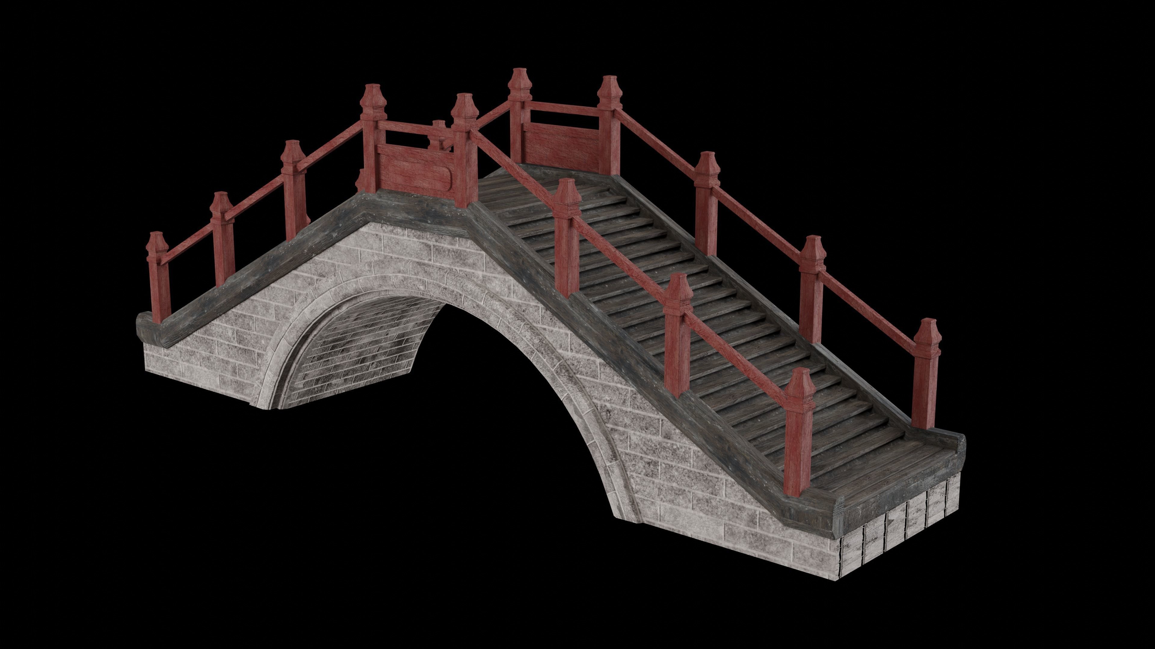 JAPAN JAPANESE ASIAN ORIENTAL TEMPLE CITY BRIDGE COLLECTION Low-poly 3D model_26