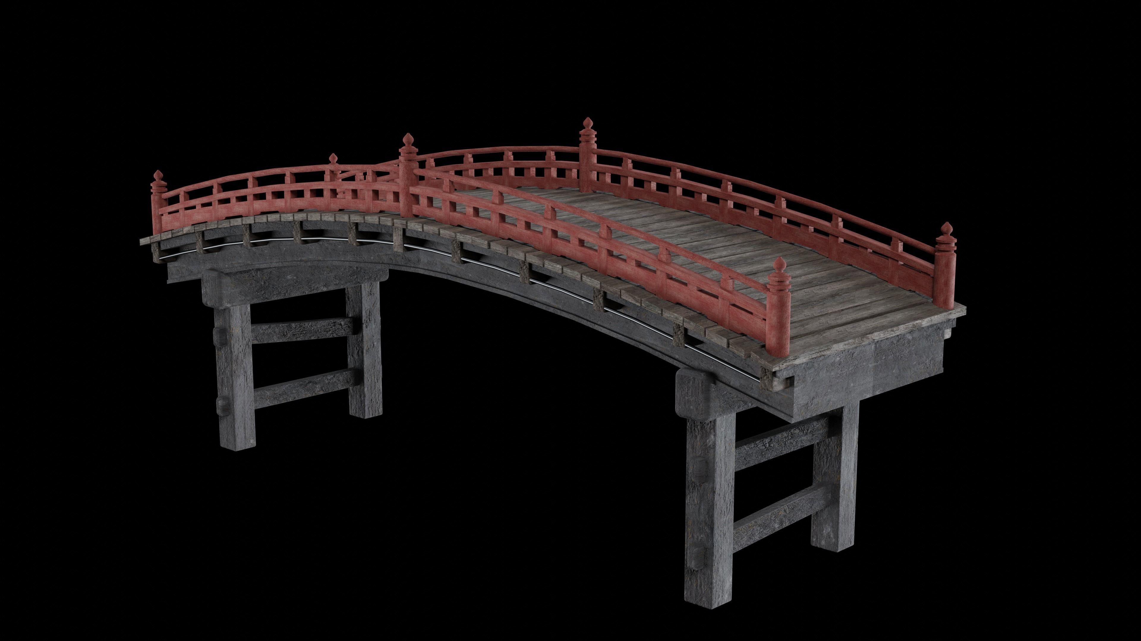 JAPAN JAPANESE ASIAN ORIENTAL TEMPLE CITY BRIDGE COLLECTION Low-poly 3D model_5