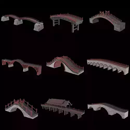 JAPAN JAPANESE ASIAN ORIENTAL TEMPLE CITY BRIDGE COLLECTION Low-poly 3D model