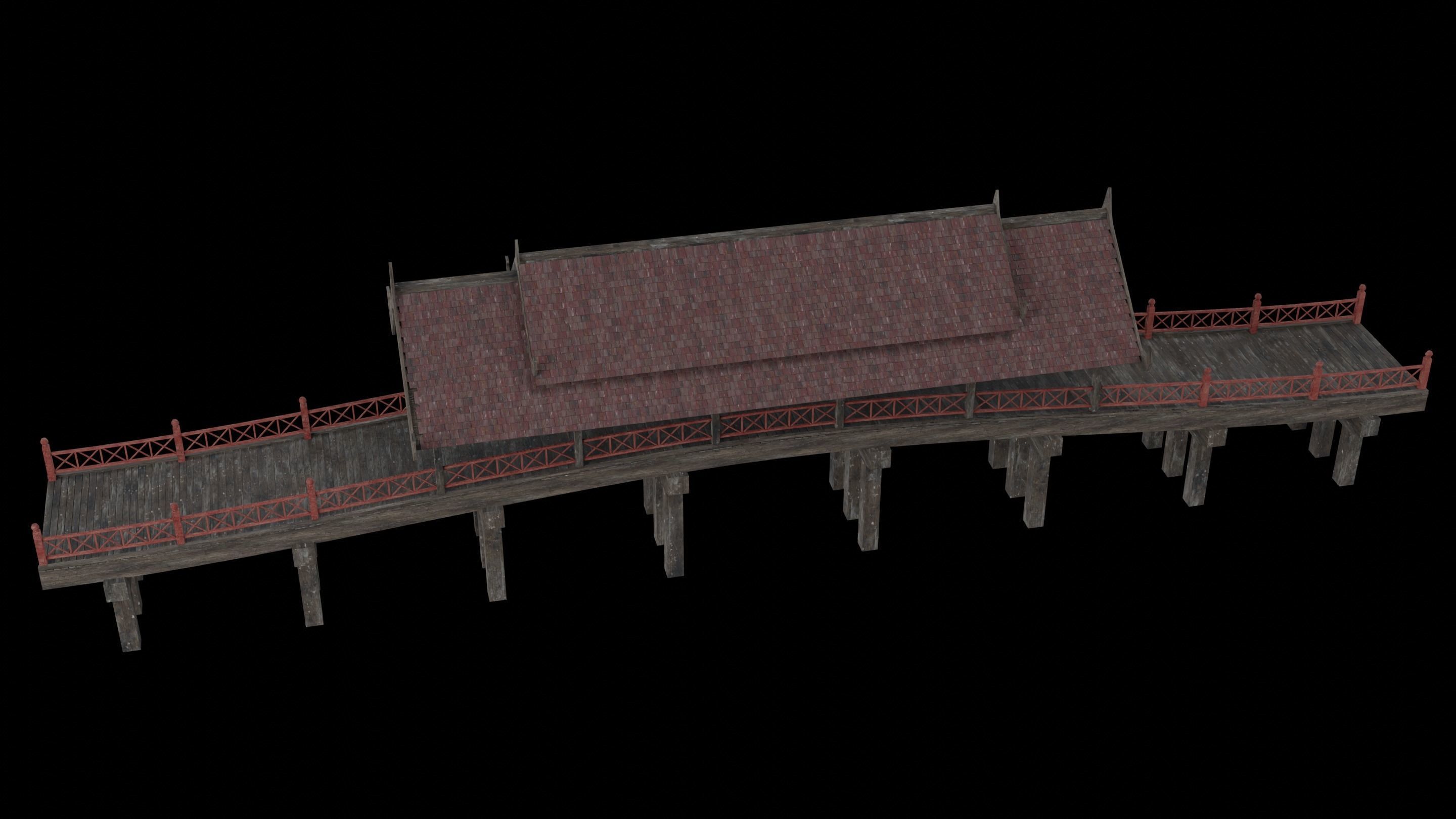 JAPAN JAPANESE ASIAN ORIENTAL TEMPLE CITY BRIDGE COLLECTION Low-poly 3D model_32