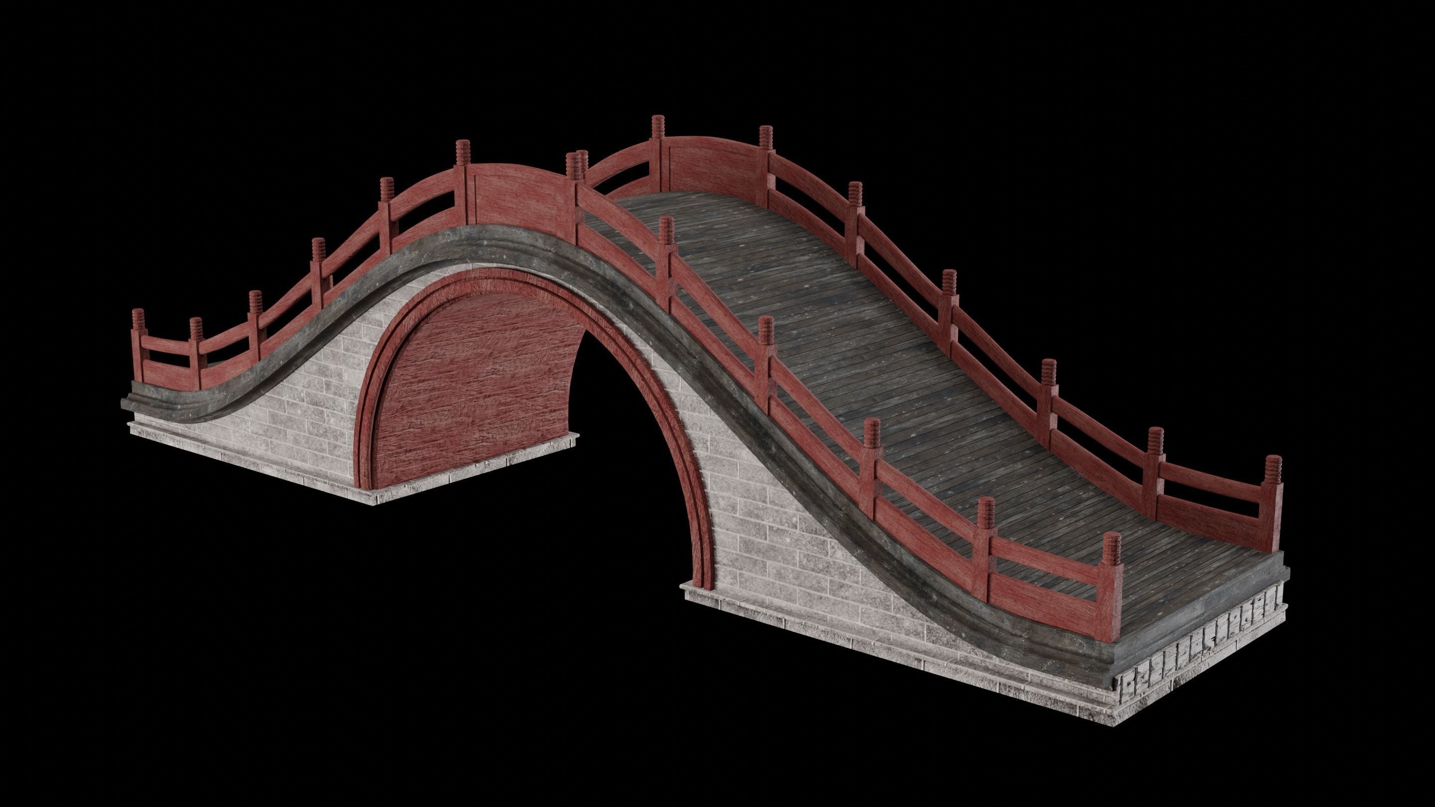 JAPAN JAPANESE ASIAN ORIENTAL TEMPLE CITY BRIDGE COLLECTION Low-poly 3D model_18