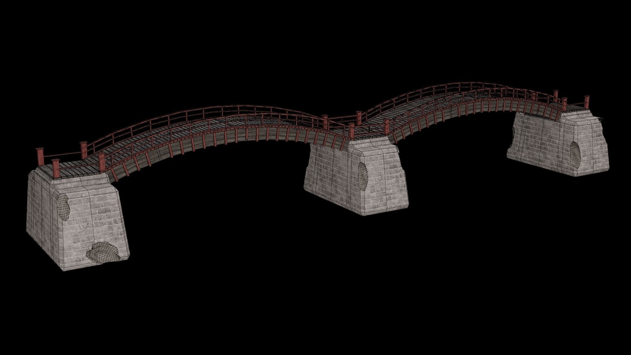 JAPAN JAPANESE ASIAN ORIENTAL TEMPLE CITY BRIDGE COLLECTION Low-poly 3D model_4