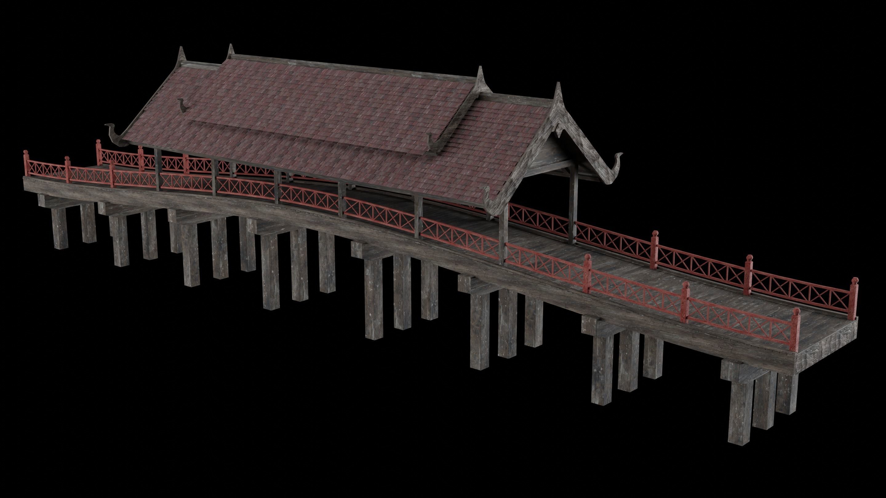 JAPAN JAPANESE ASIAN ORIENTAL TEMPLE CITY BRIDGE COLLECTION Low-poly 3D model_30