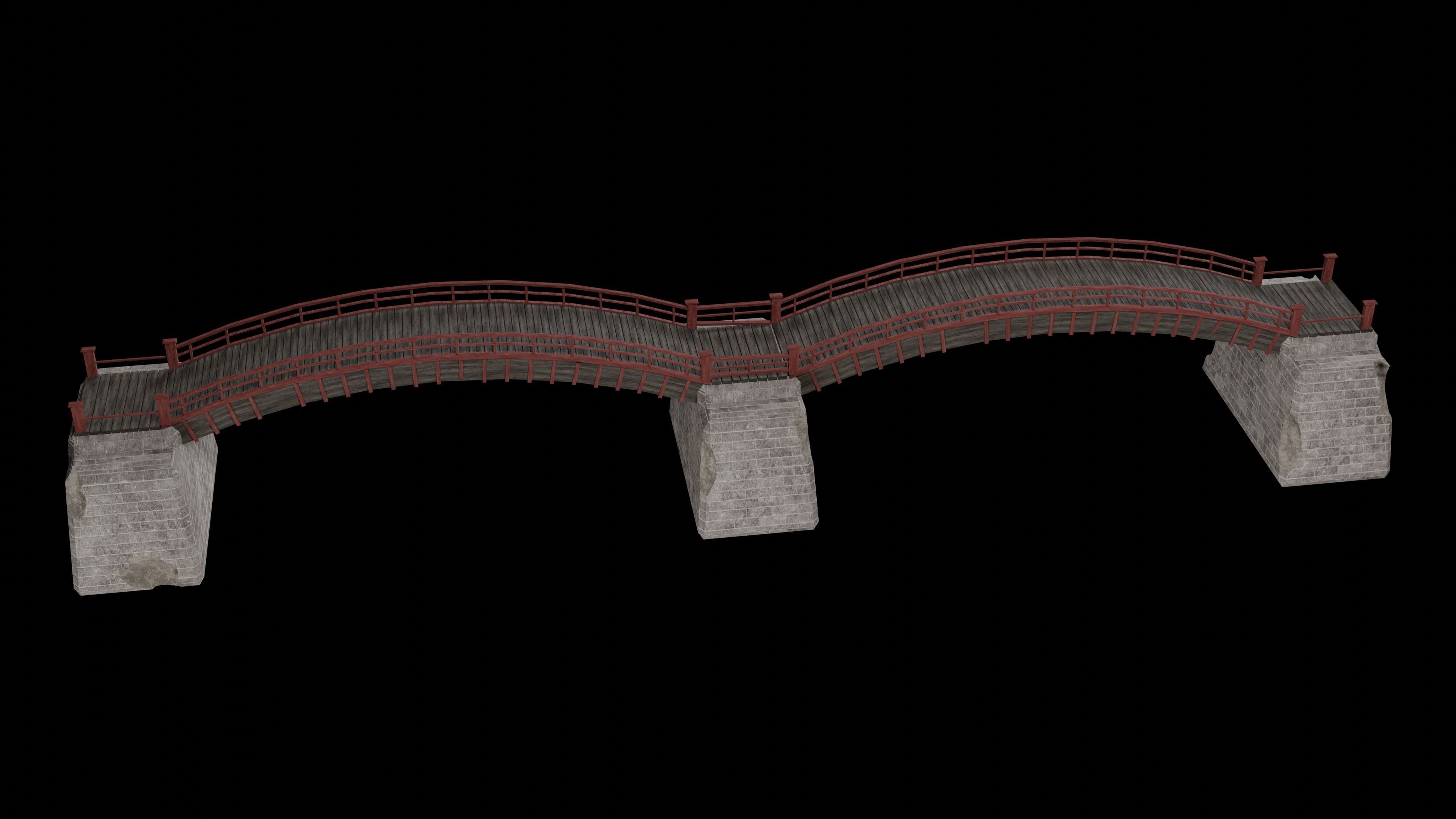 JAPAN JAPANESE ASIAN ORIENTAL TEMPLE CITY BRIDGE COLLECTION Low-poly 3D model_3