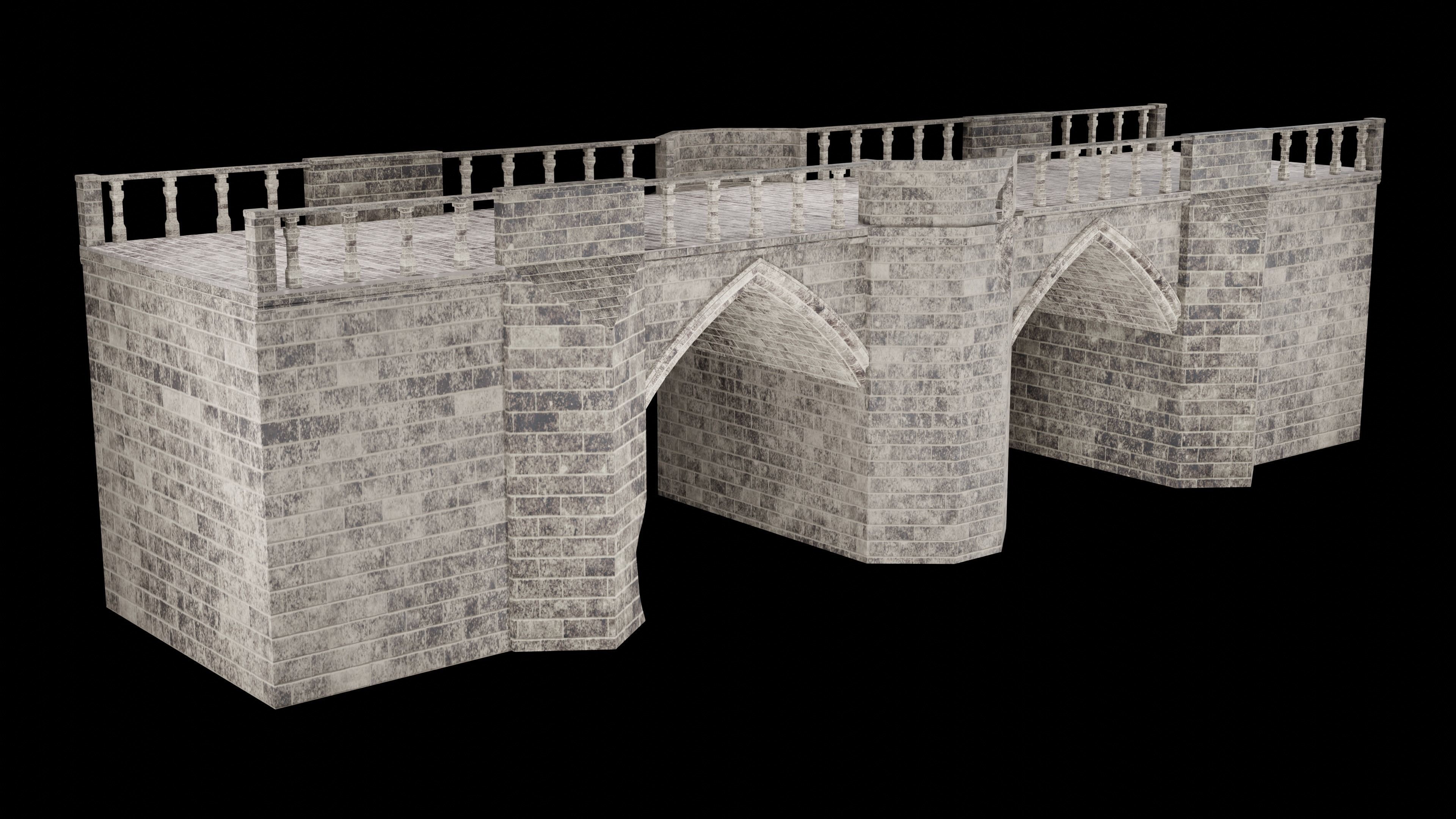 MEDIEVAL BRIDGE CASTLE STONE PLATFORM RUINED ROAD COLLECTION Low-poly 3D model_18