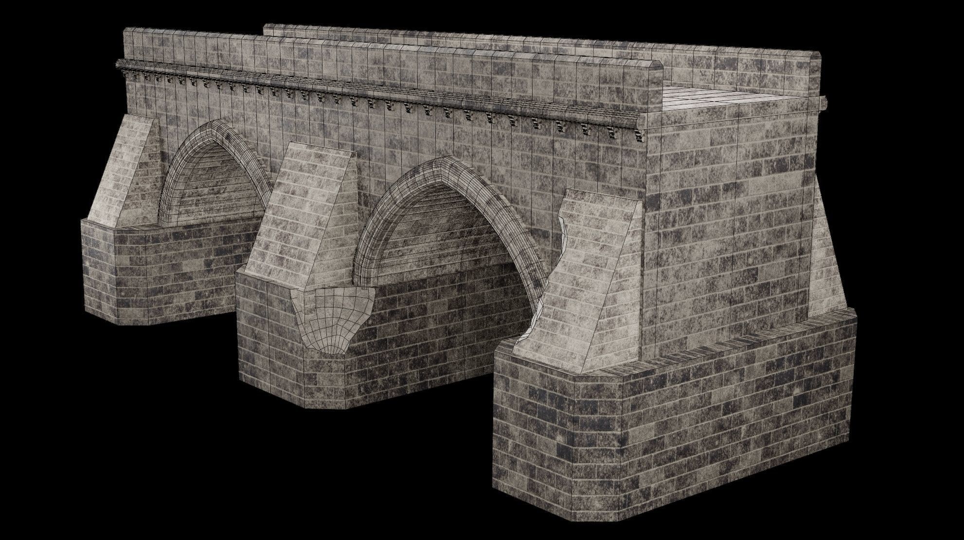 MEDIEVAL BRIDGE CASTLE STONE PLATFORM RUINED ROAD COLLECTION Low-poly 3D model_30